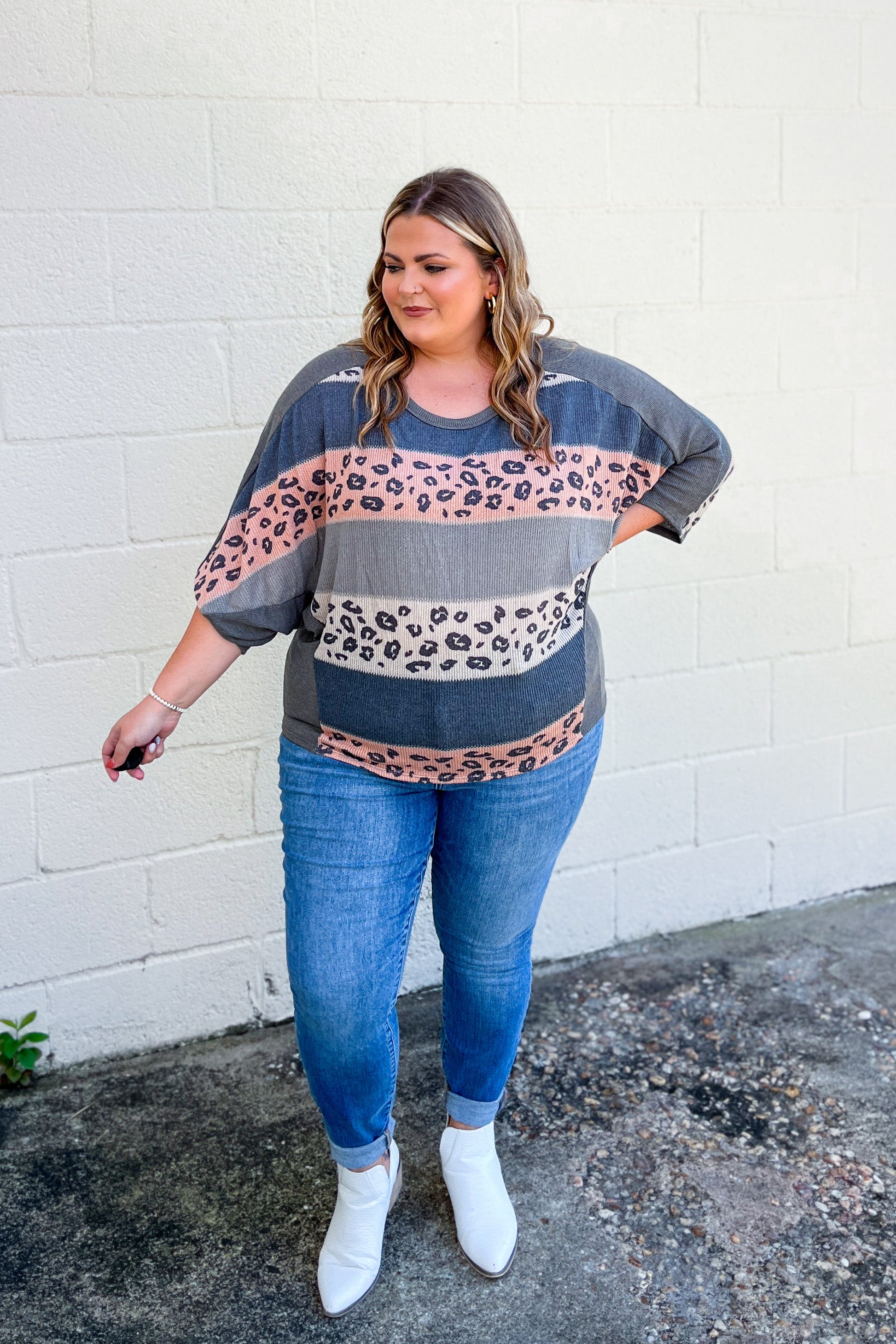 Let's Be Clear Color Block Leopard Dolman Top