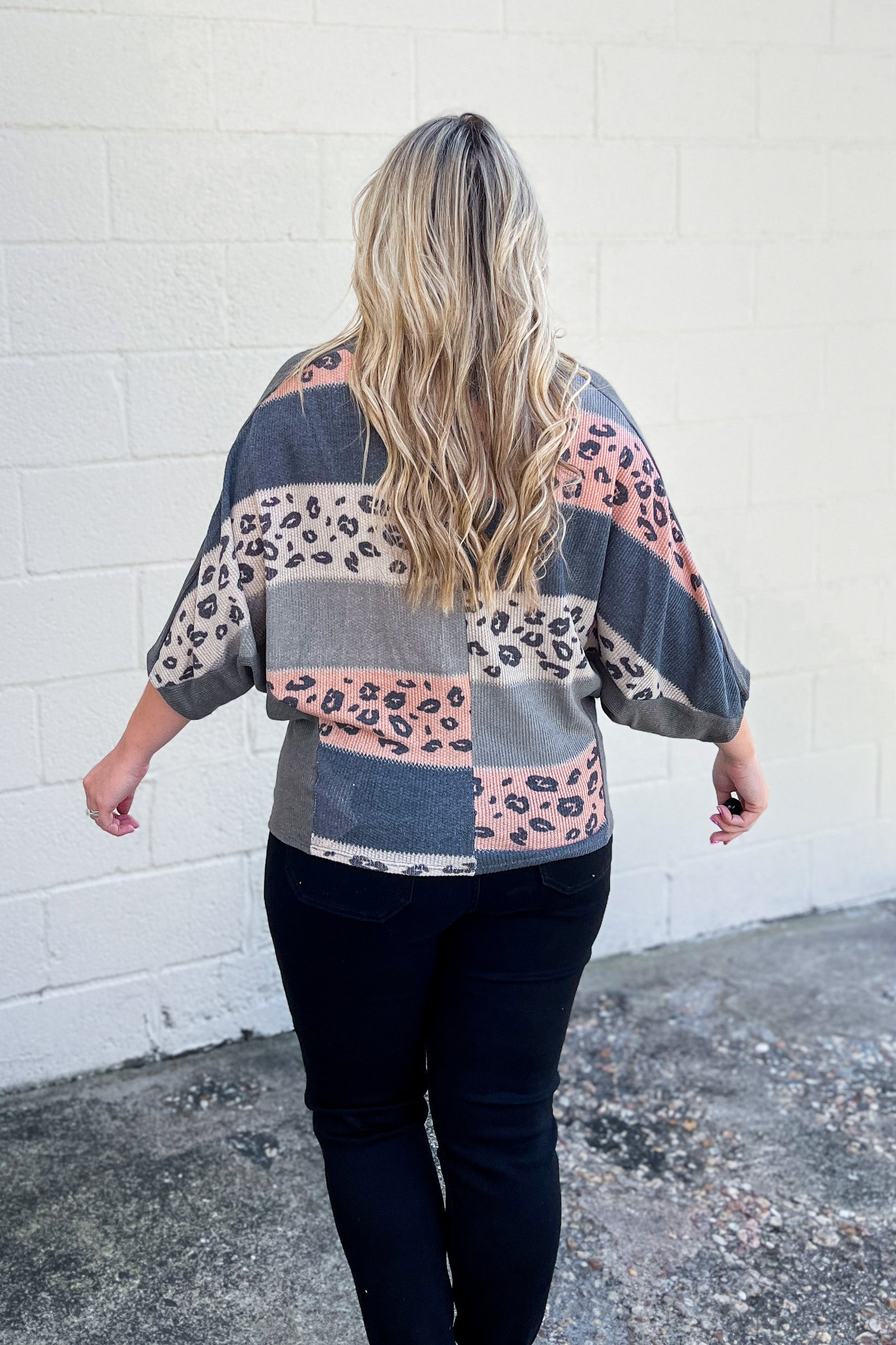 Let's Be Clear Color Block Leopard Dolman Top