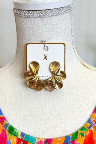 Metal Tone Flower Petal Drop Earrings, Gold