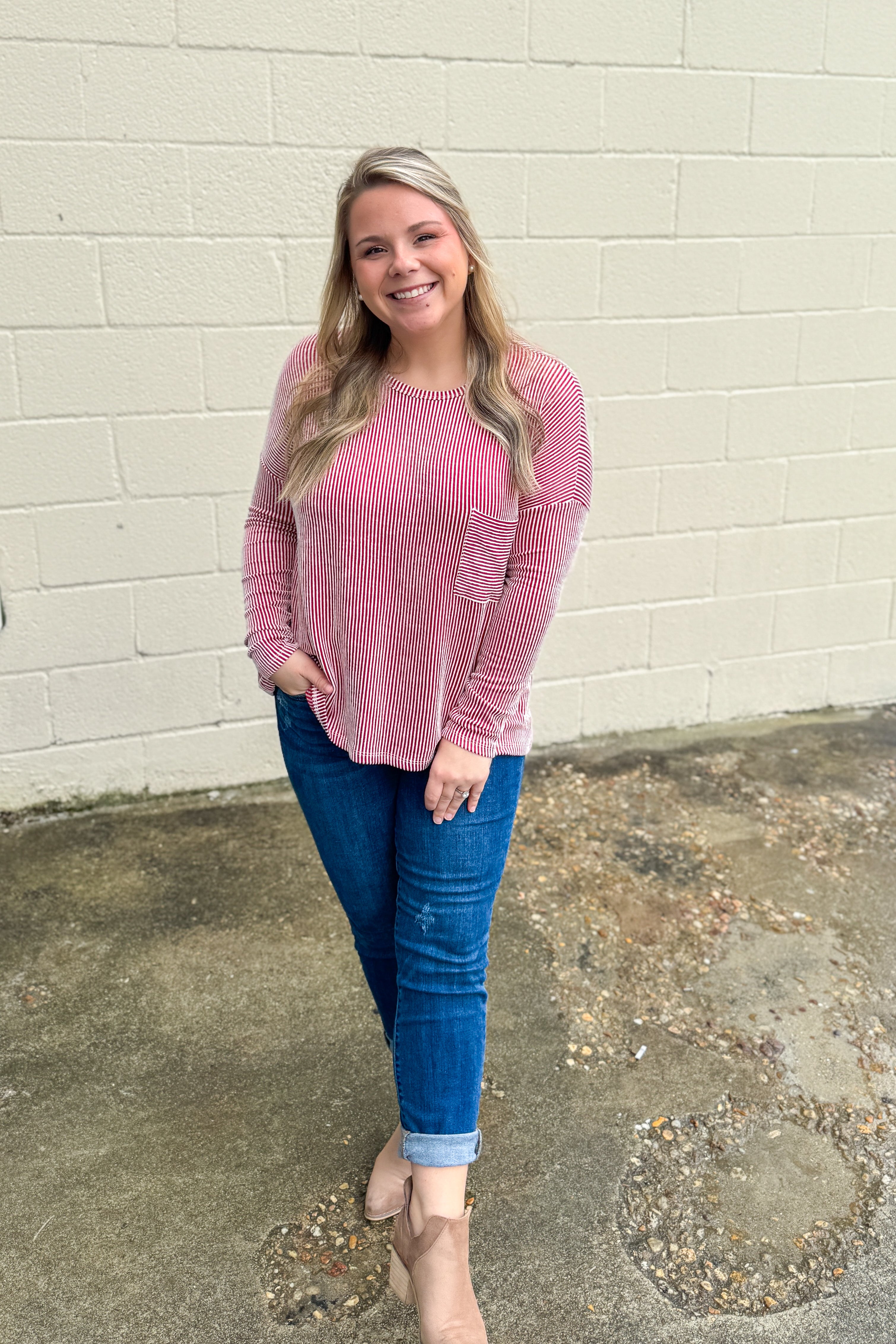 The Riley Ribbed Top, Red