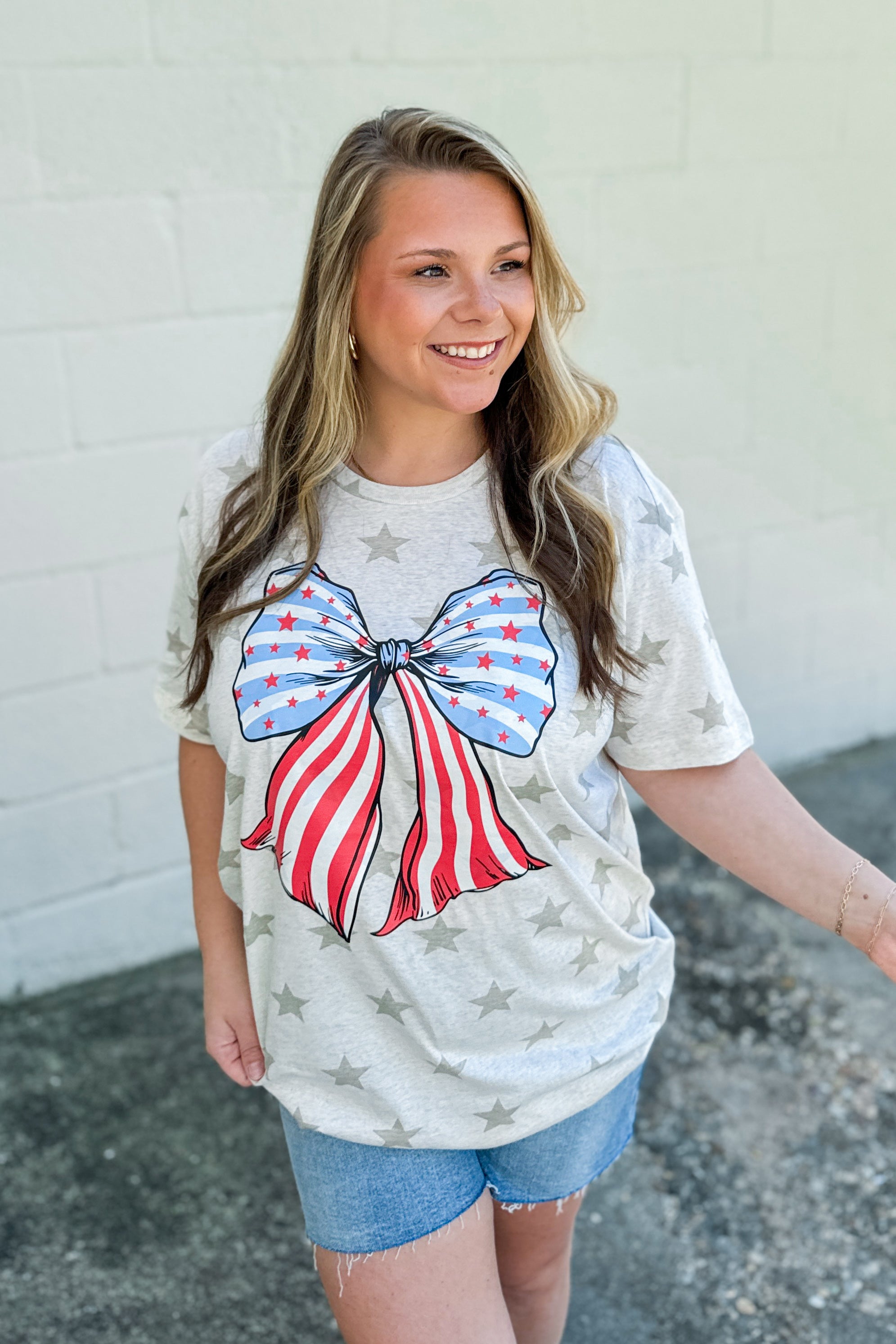 USA Bow Graphic Tee, Neutral Stars