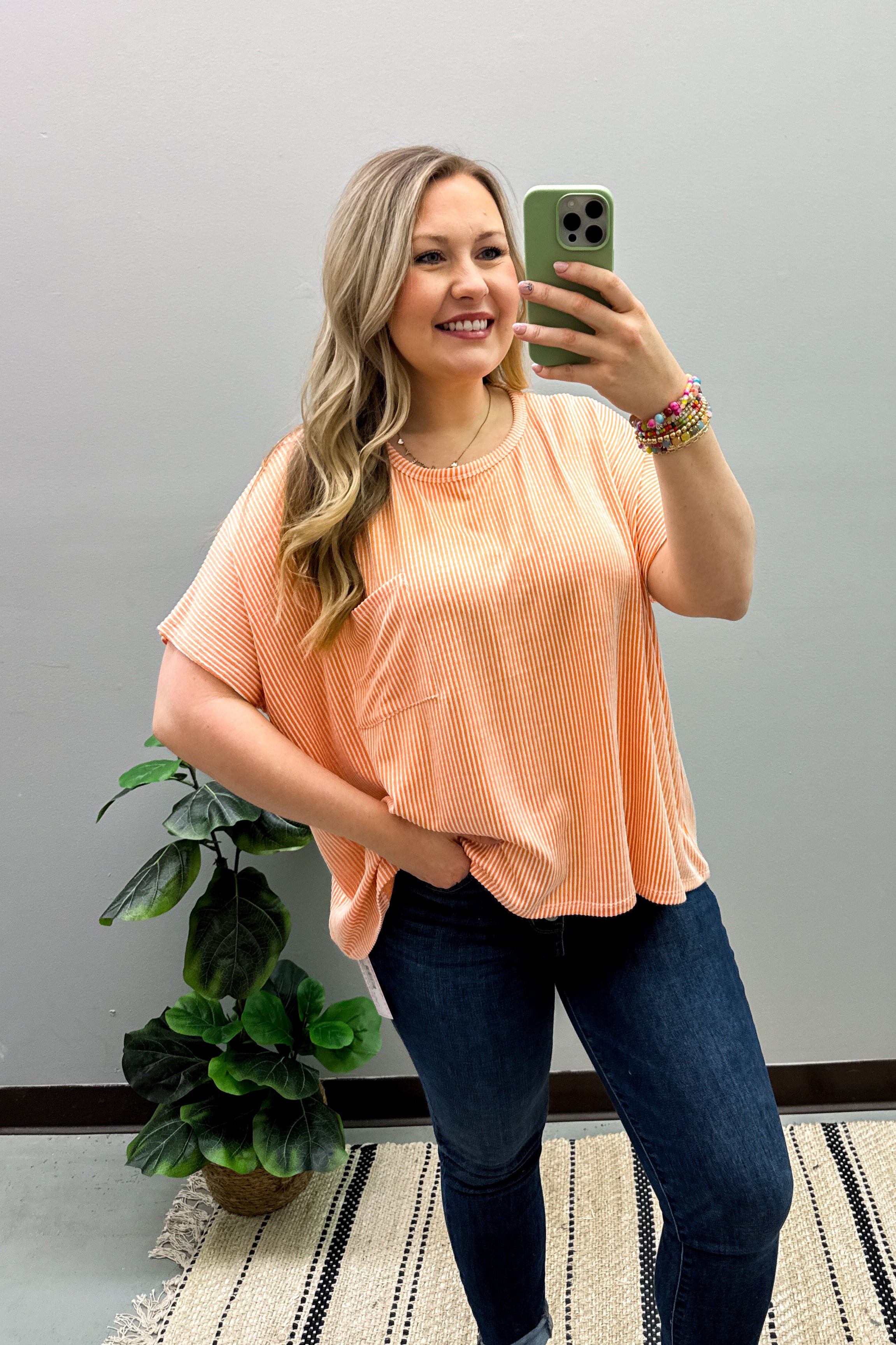 Ciara Ribbed Relaxed Top, Orange