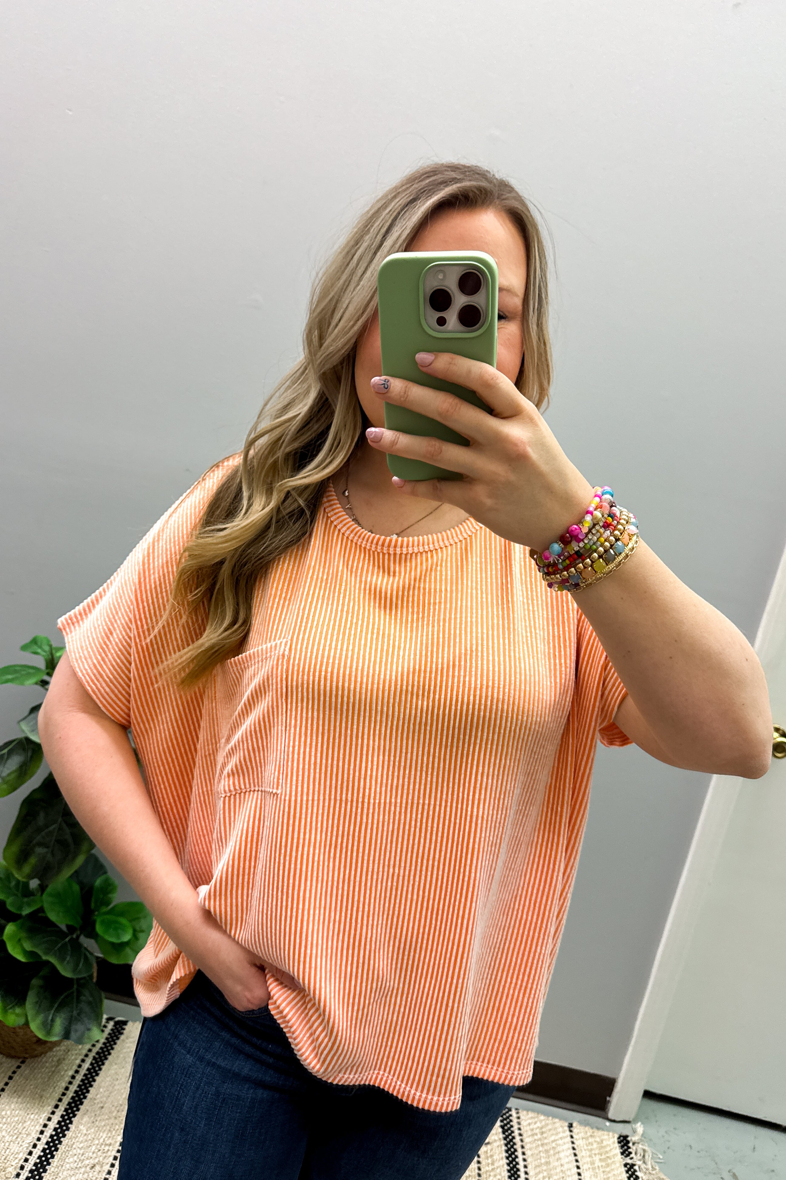 Ciara Ribbed Relaxed Top, Orange