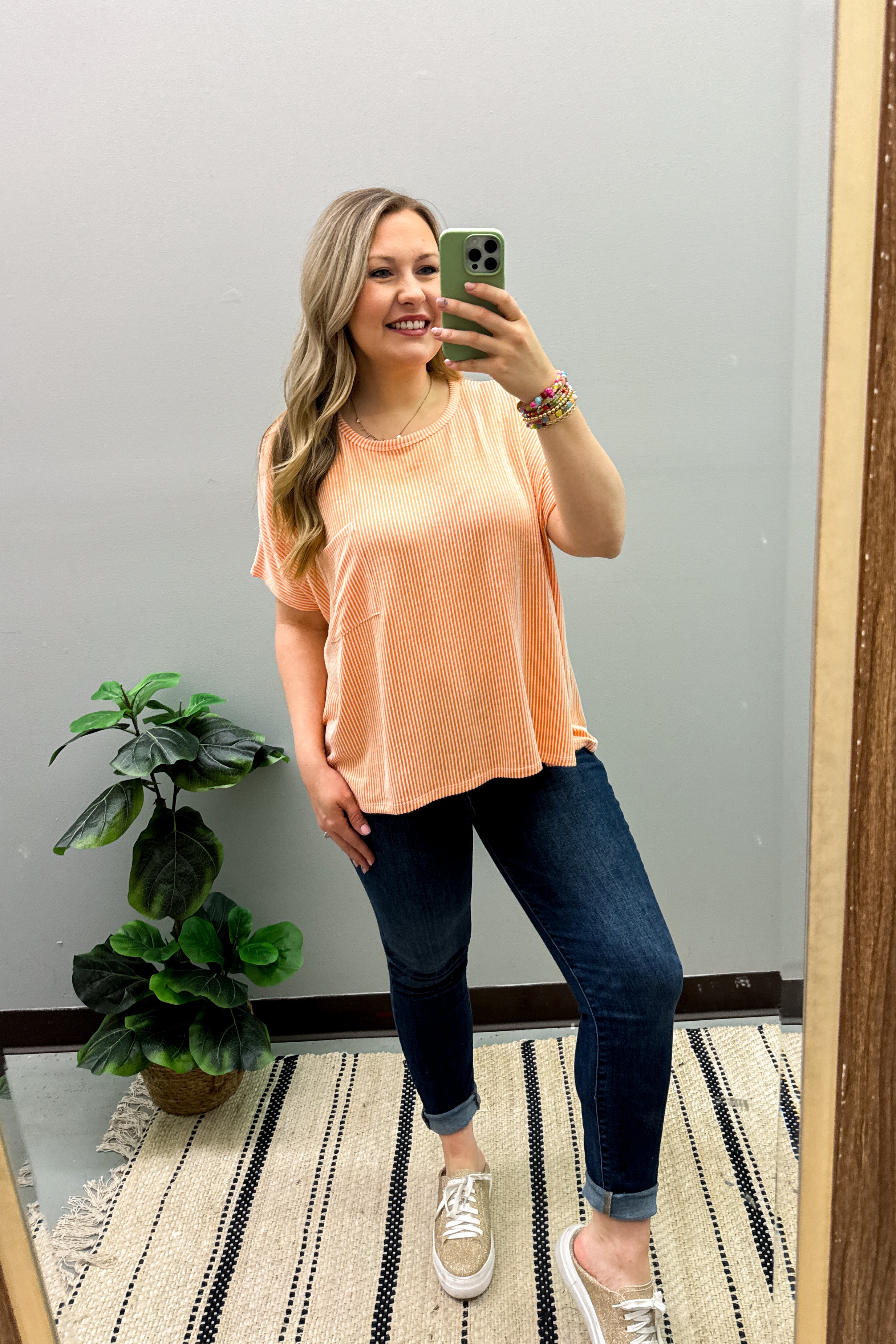 Ciara Ribbed Relaxed Top, Orange