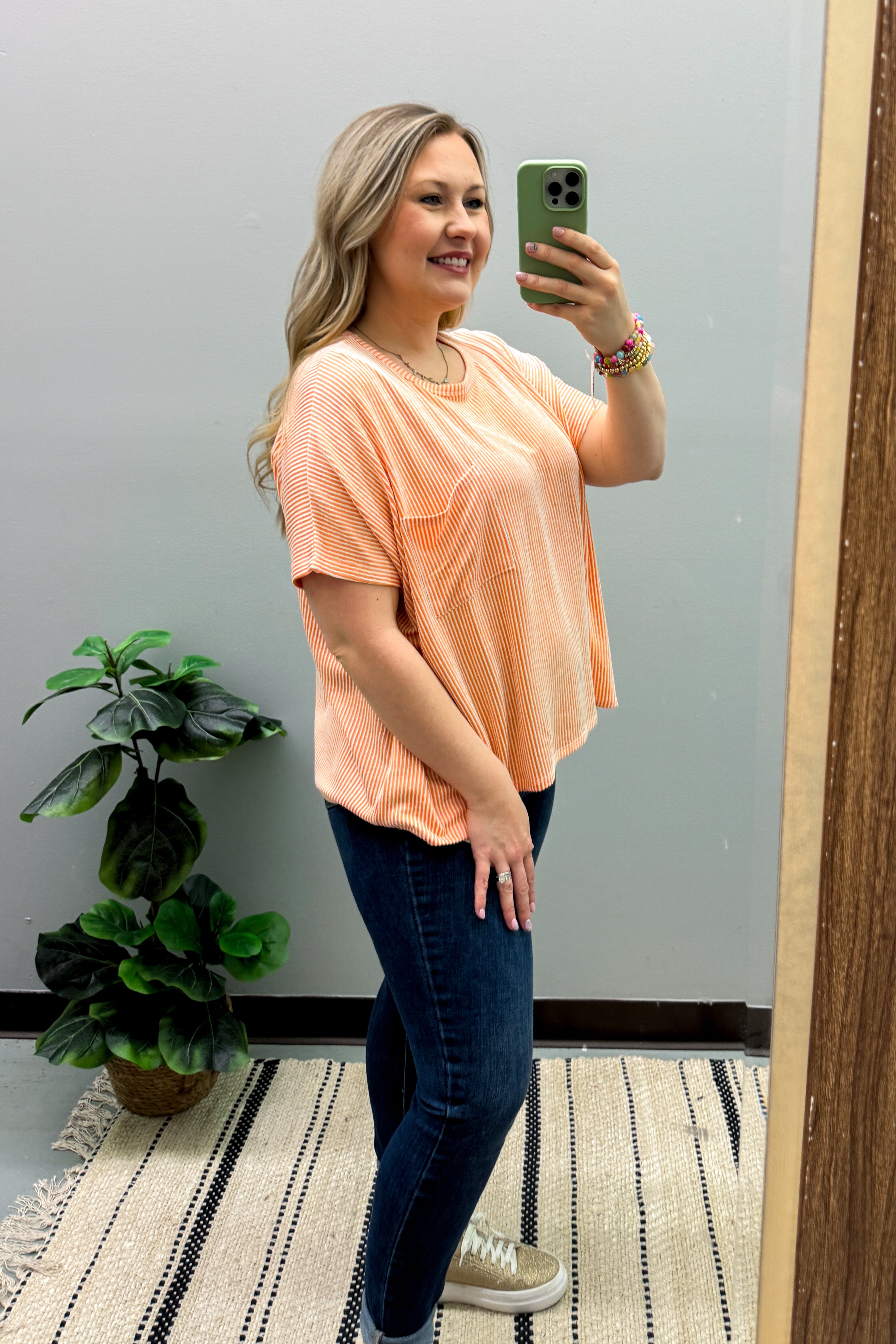 Ciara Ribbed Relaxed Top, Orange