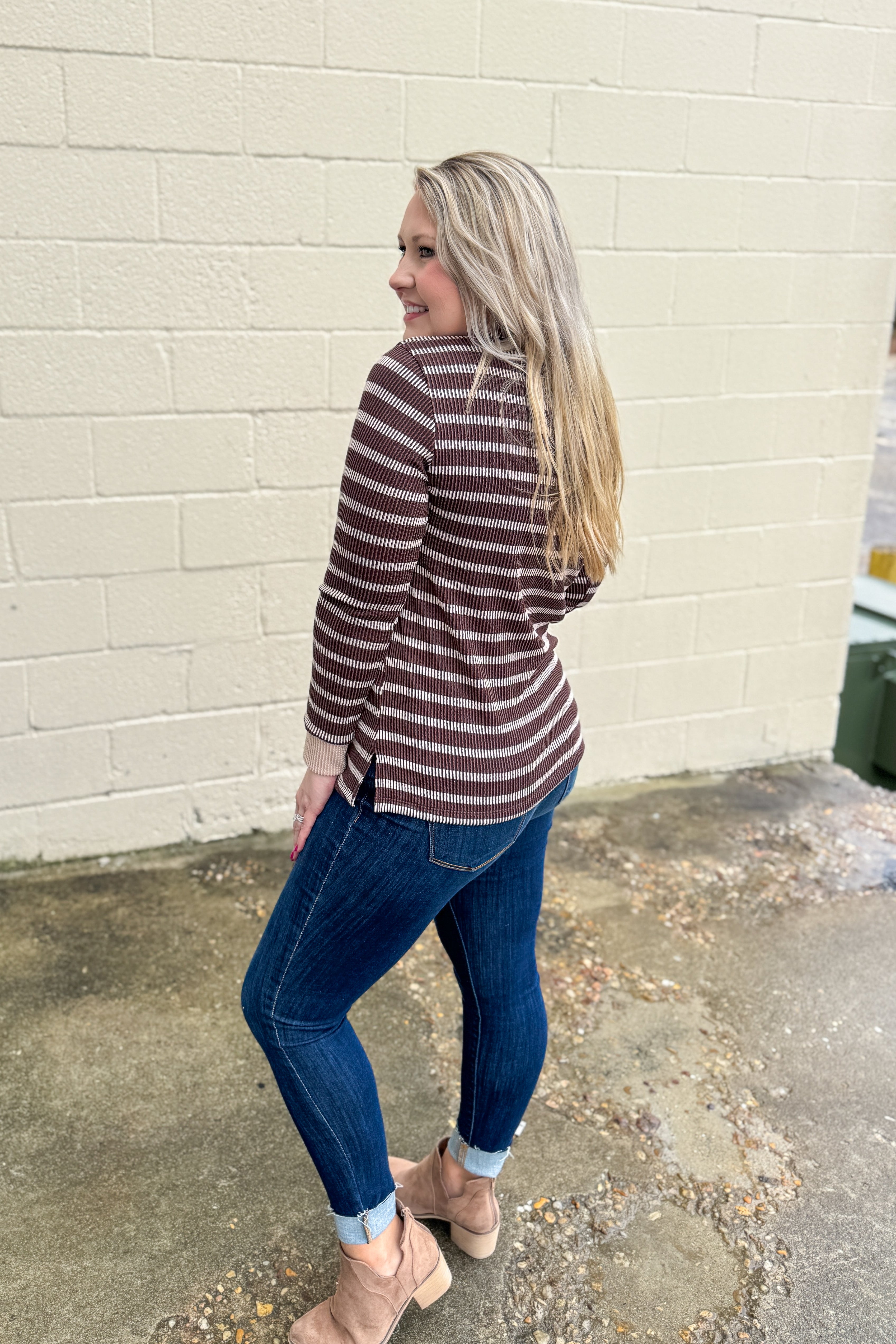 The Perfect Stripe Ribbed Top, Brown