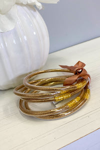 Set of 5 Glitter Jelly Bangle Bracelets, Rose Gold