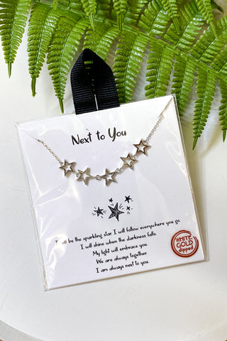 Dainty Chain Link Necklace Linked Star Bar Pendant, Silver