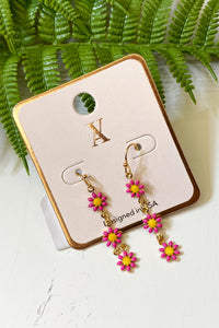 Dainty Enamel Painted Flower Earrings, Pink