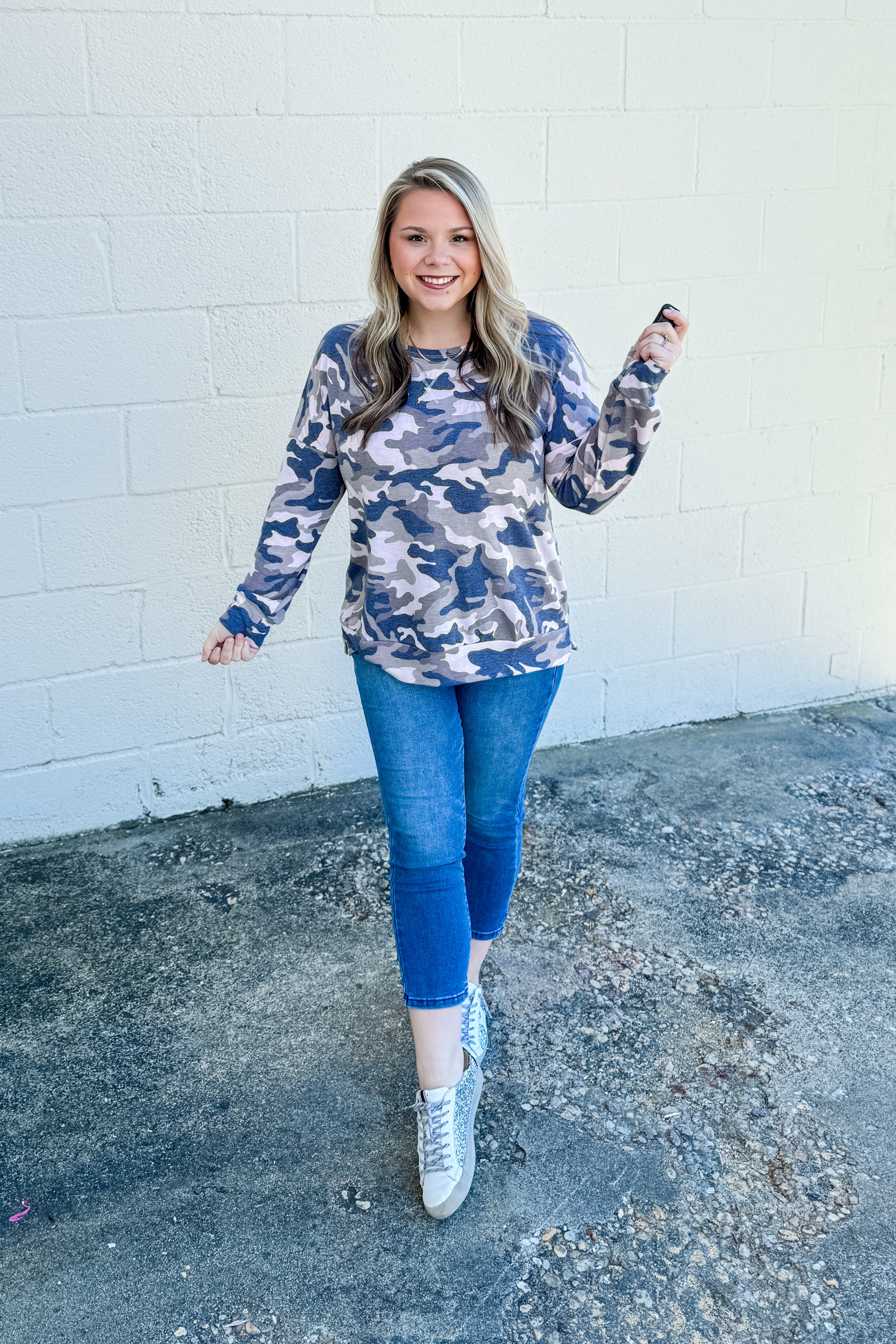 Listen Up Camo Pullover Top