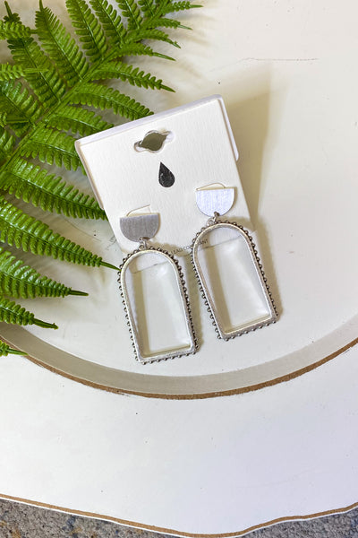 Metal Arch Drop Earrings, Silver