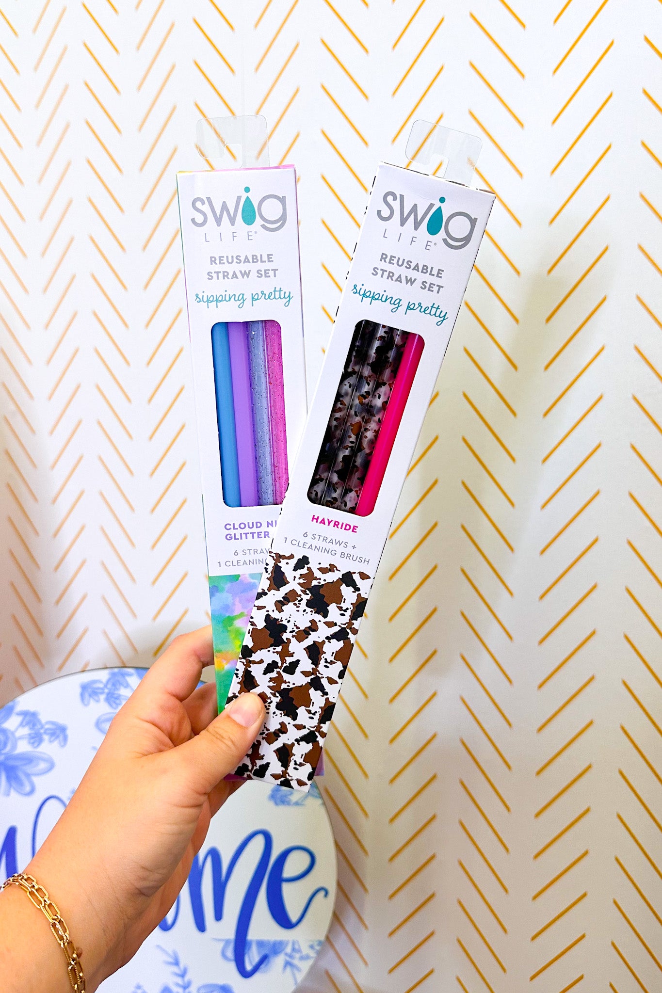 Swig Cloud Hayride + Hot Pink Reusable Straw Set