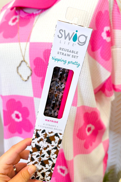 Swig Cloud Hayride + Hot Pink Reusable Straw Set