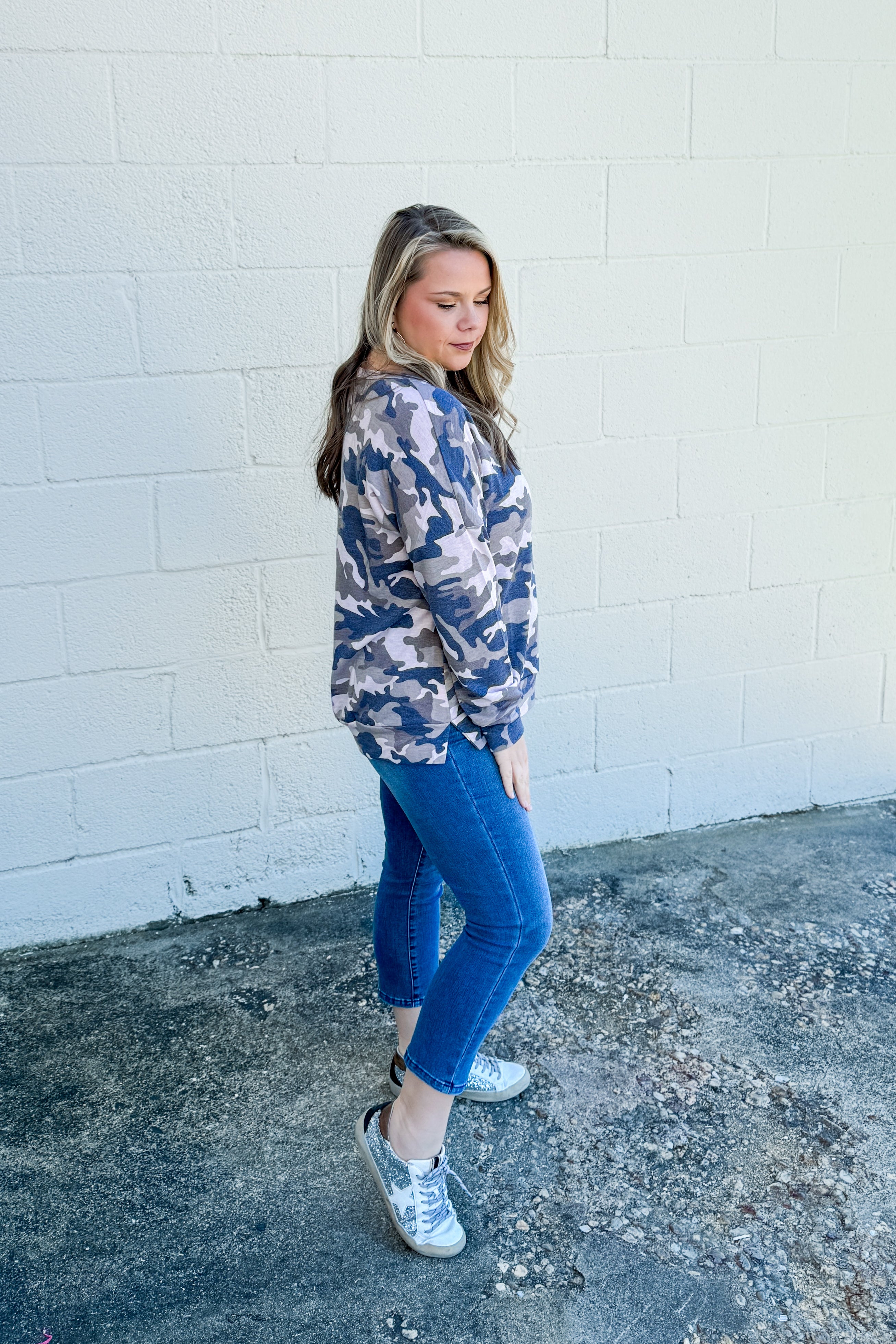 Listen Up Camo Pullover Top