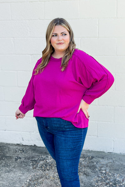 This Is The Way Waffle Knit Top, Magenta