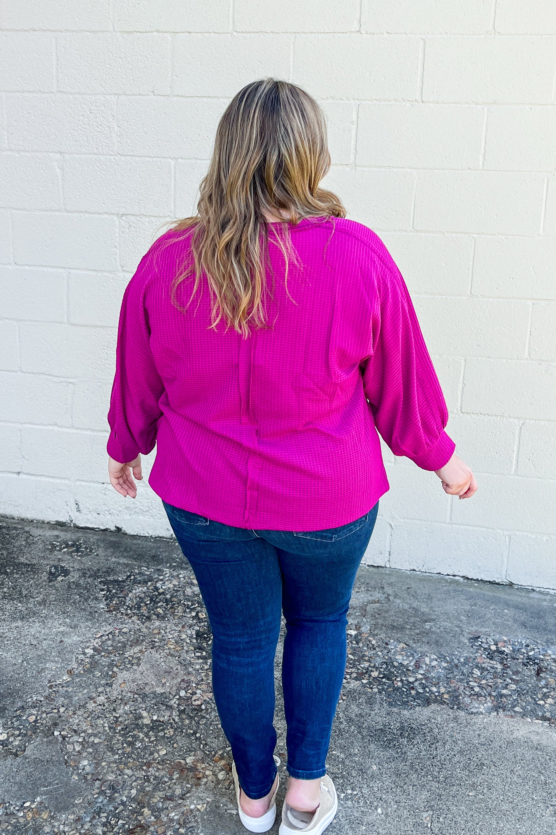 This Is The Way Waffle Knit Top, Magenta