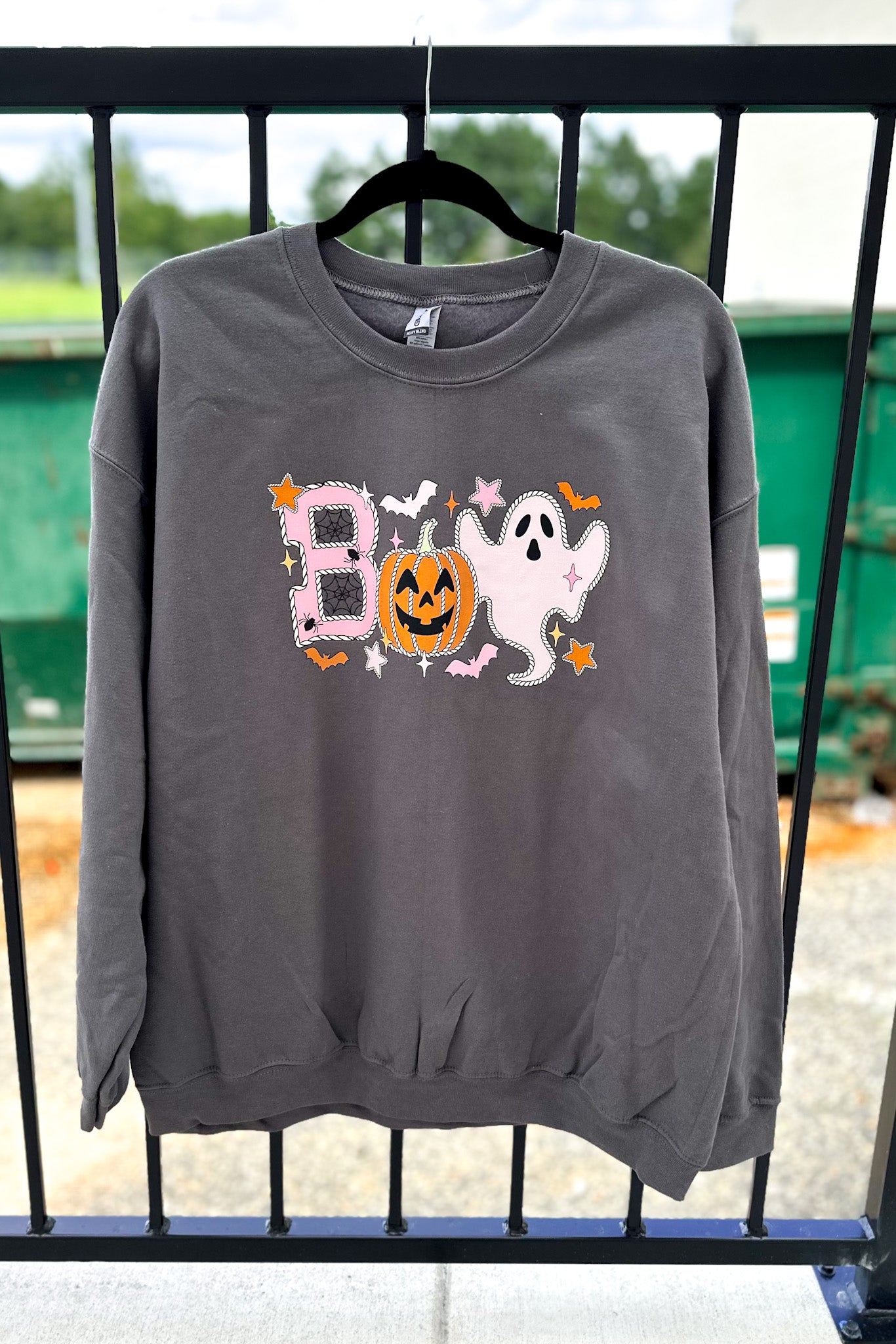 Boo Western Graphic Crewneck Sweater, Charcoal