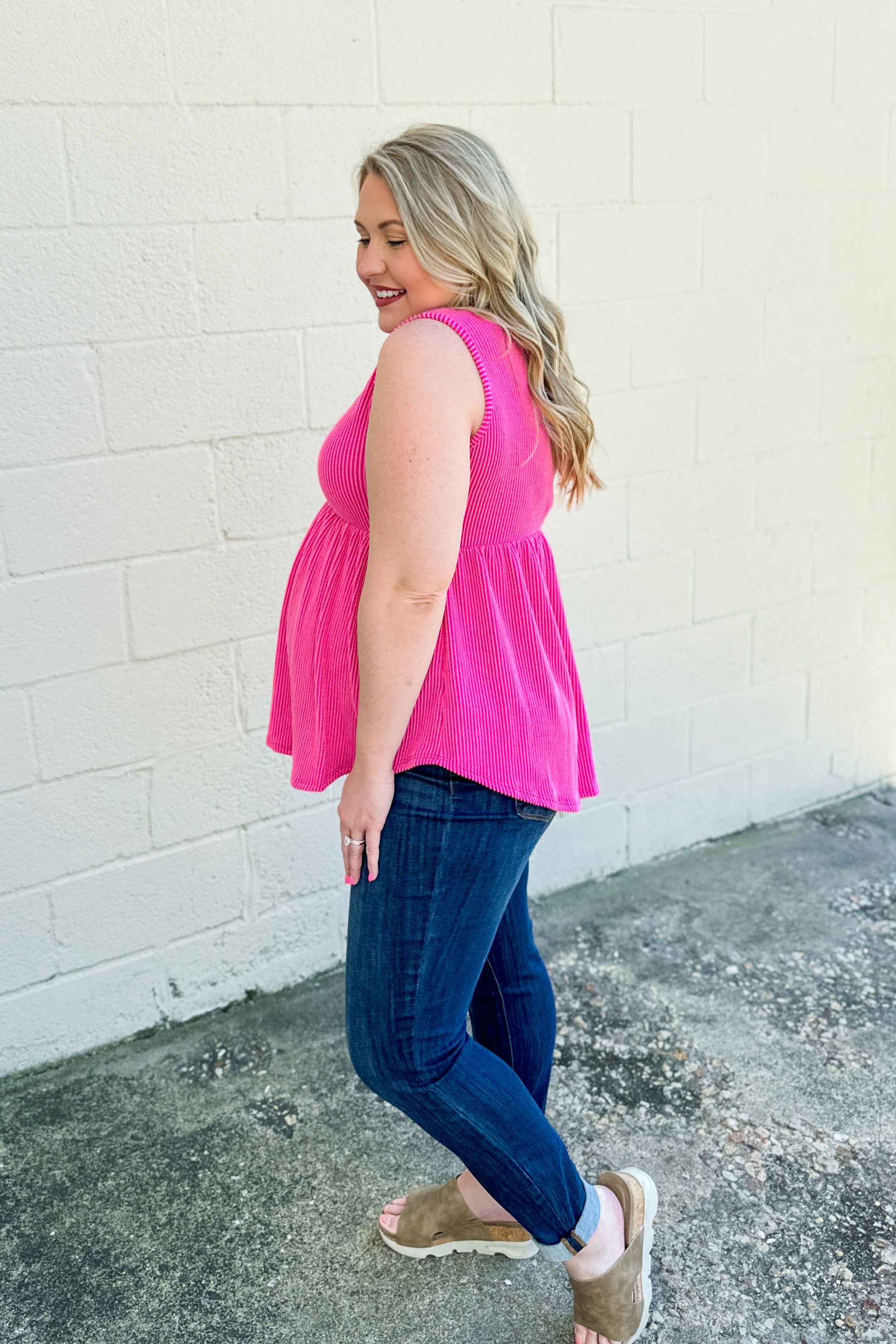 Same Road Home Button Tank Top, Hot Pink