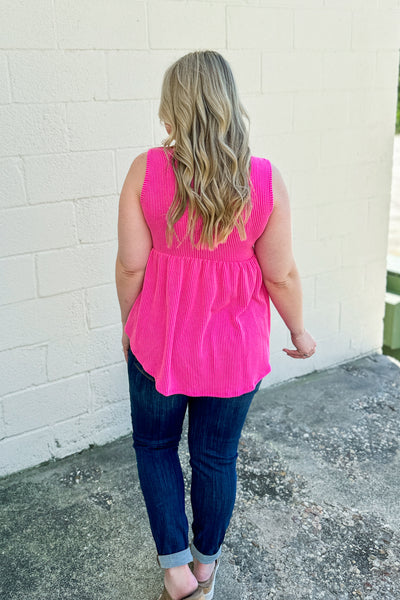 Same Road Home Button Tank Top, Hot Pink