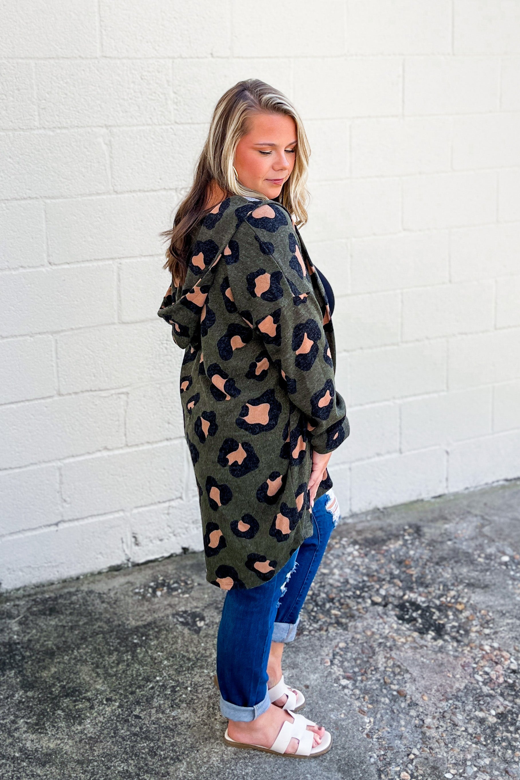 All The Love Hooded Leopard Top, Olive