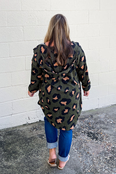 All The Love Hooded Leopard Top, Olive