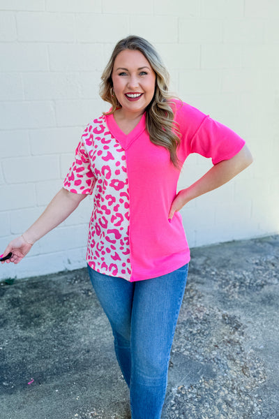 Two To Choose Leopard Color Block Top