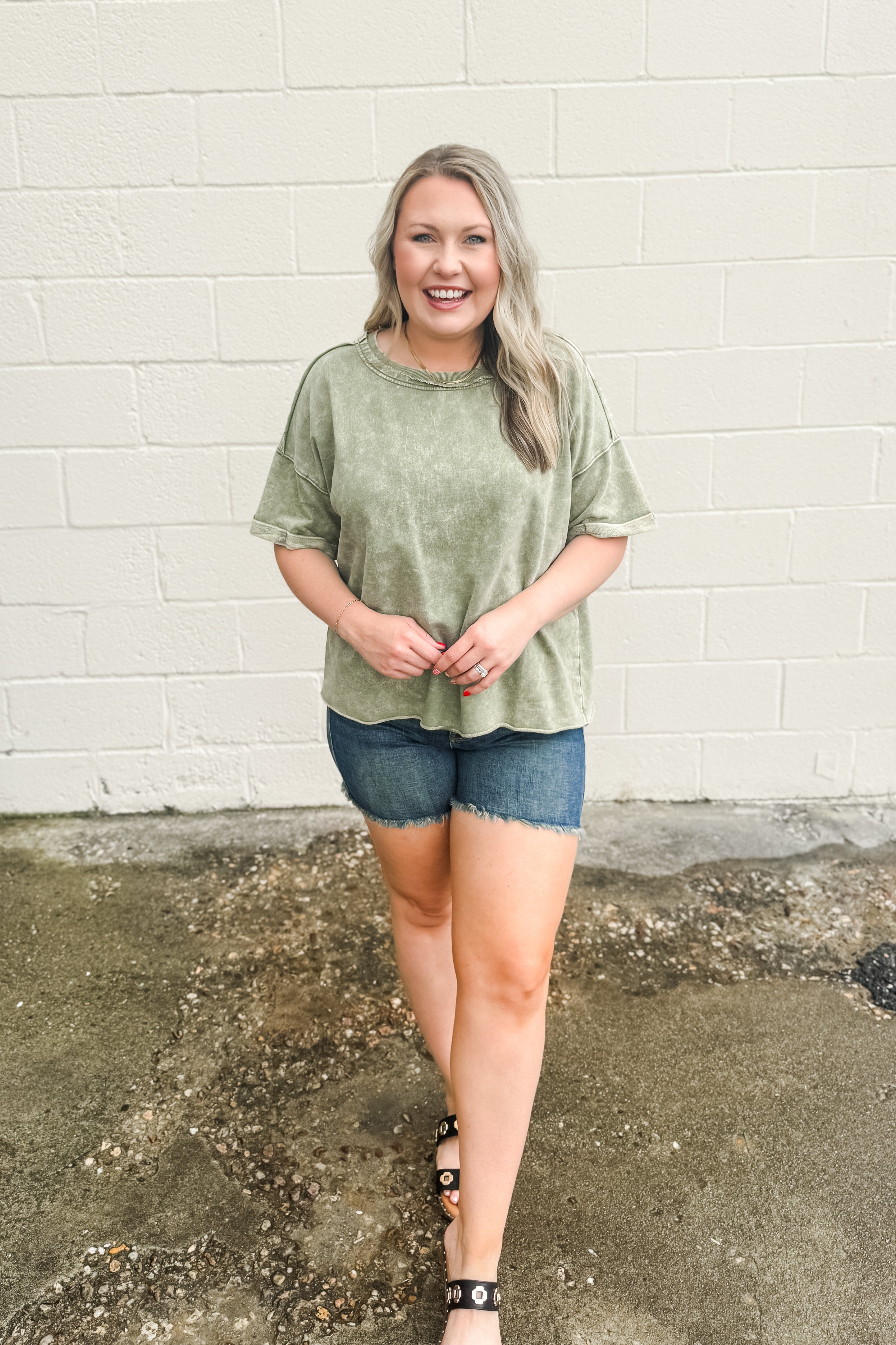Cassidy Acid Acid Wash Tee, Light Olive