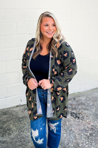 All The Love Hooded Leopard Top, Olive