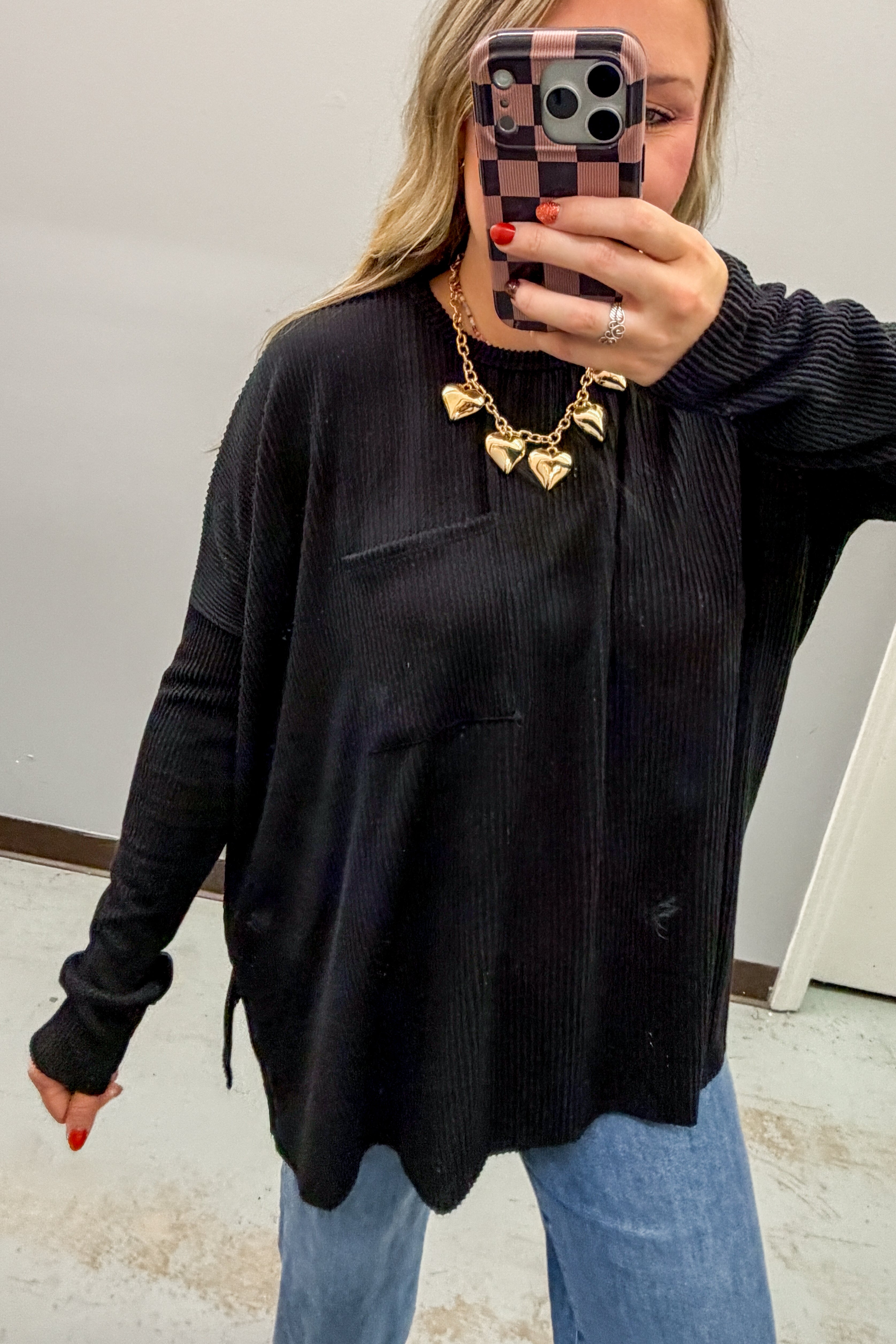All Things Good Ribbed Dolman Top, Black