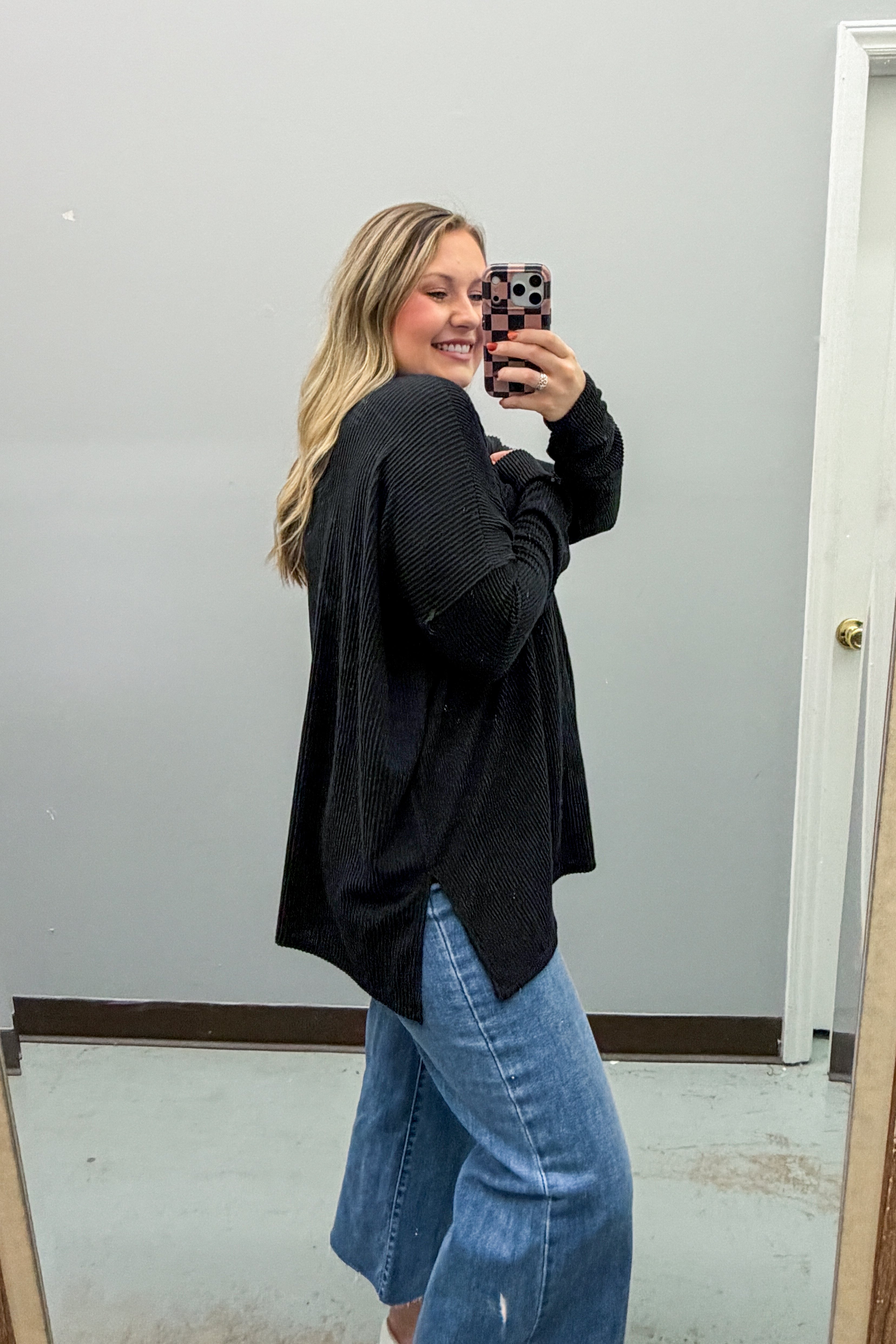 All Things Good Ribbed Dolman Top, Black