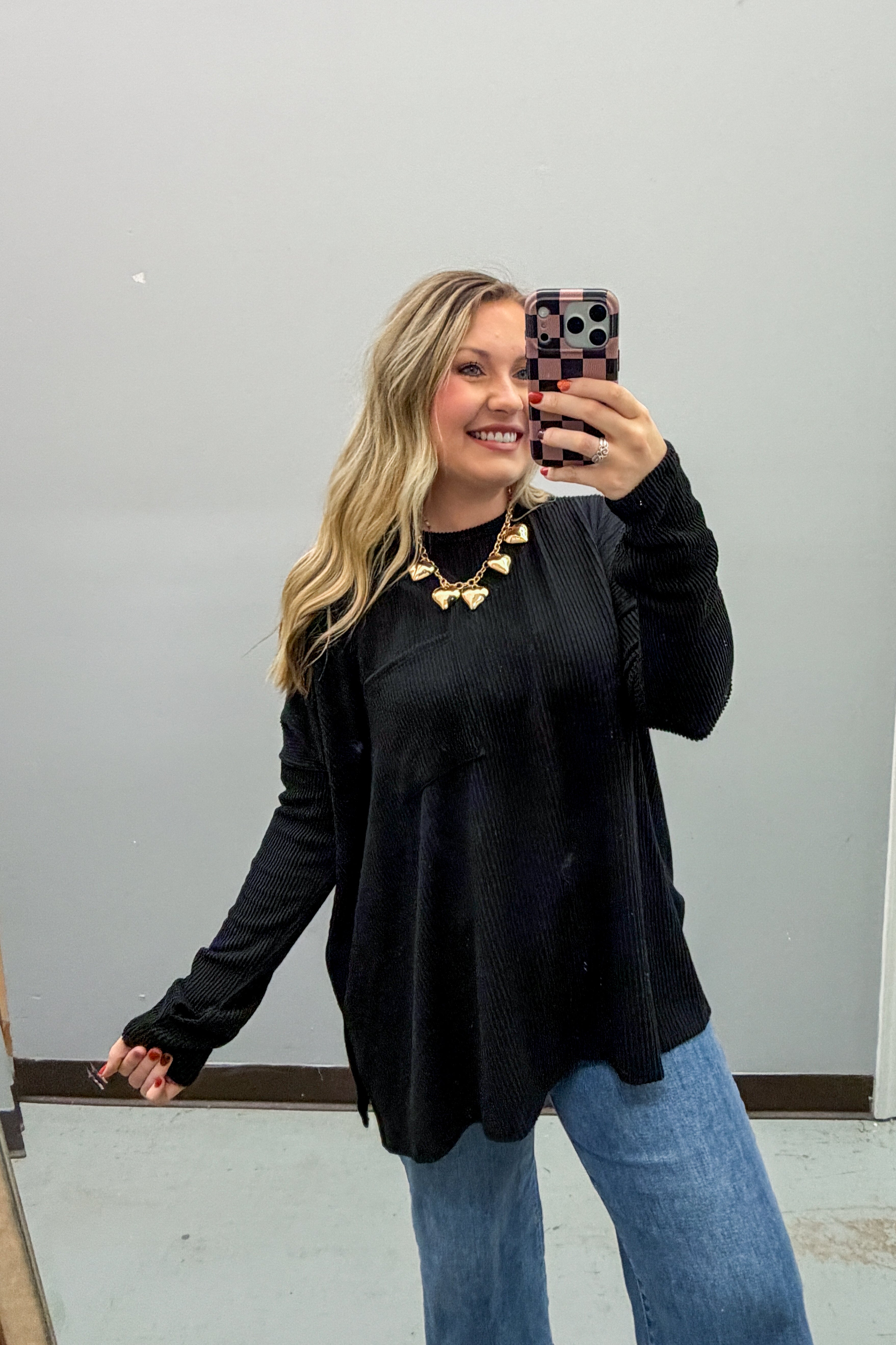 All Things Good Ribbed Dolman Top, Black