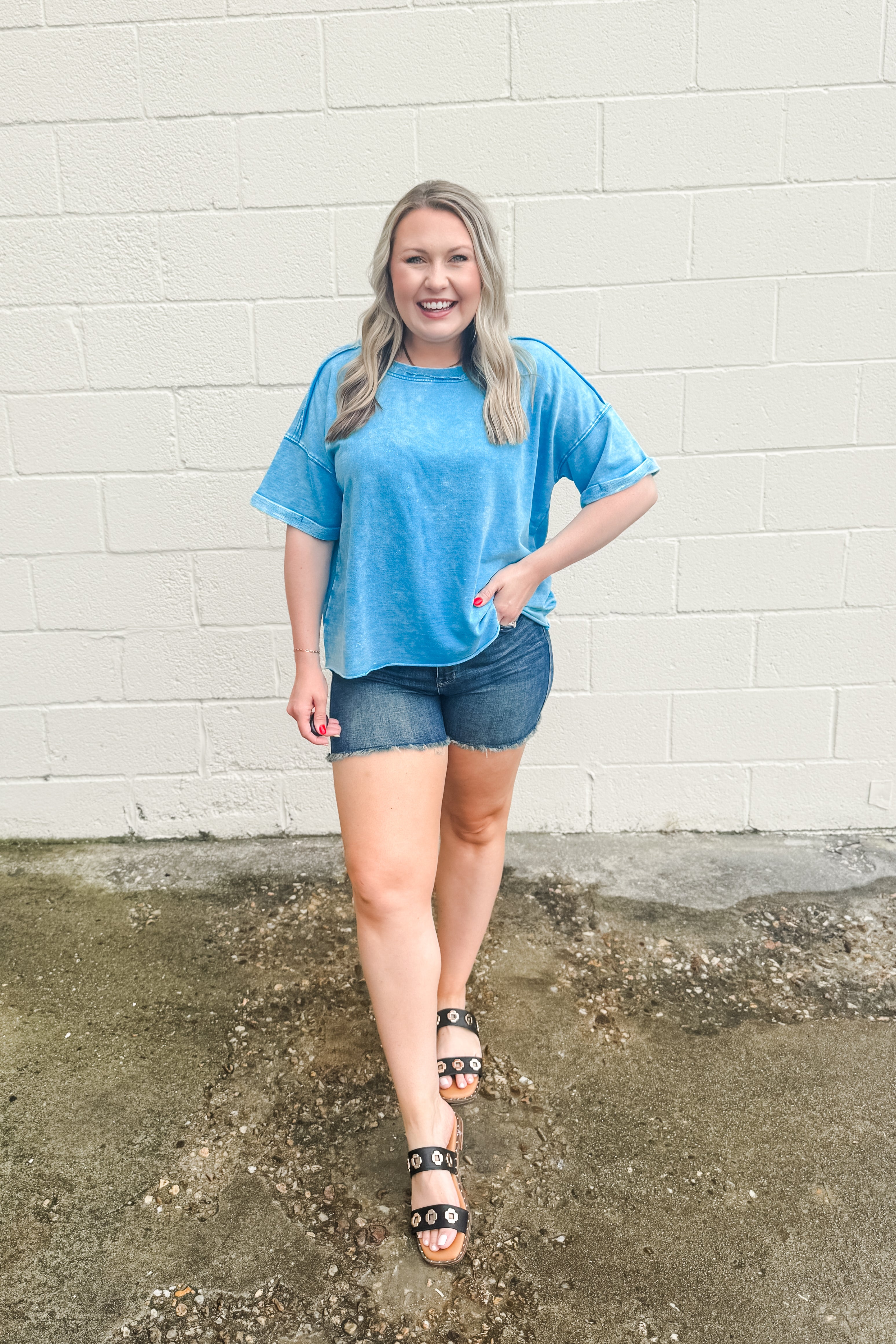 Cassidy Acid Acid Wash Tee, Deep Sky