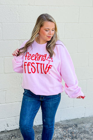 BF DEAL | Feeling Festive Sweatshirt, Pink with Red Ink