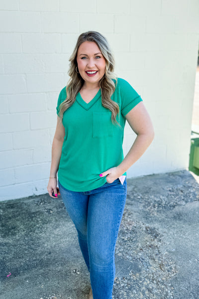 Want To Wear It Ribbed Top, Kelly Green