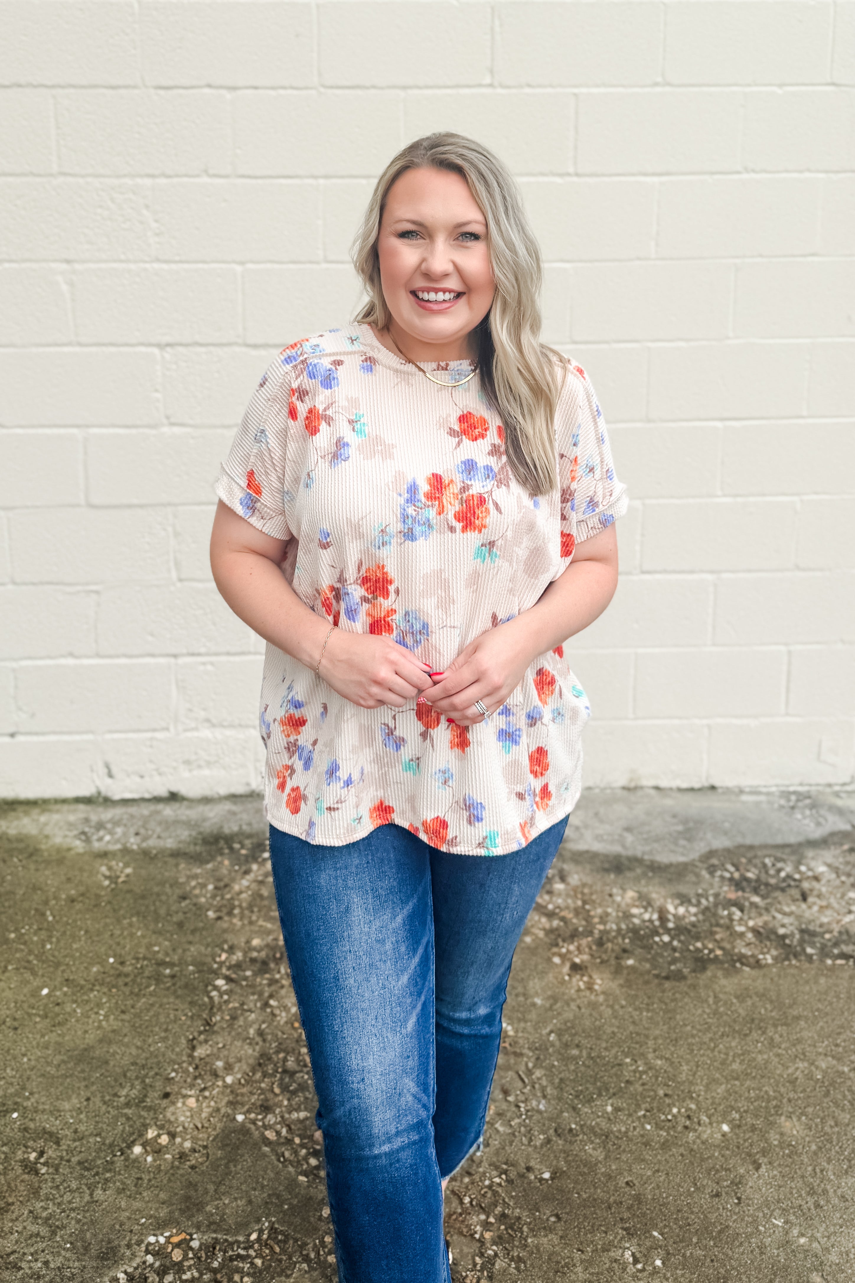 Cottage Bloom Ribbed Floral Top