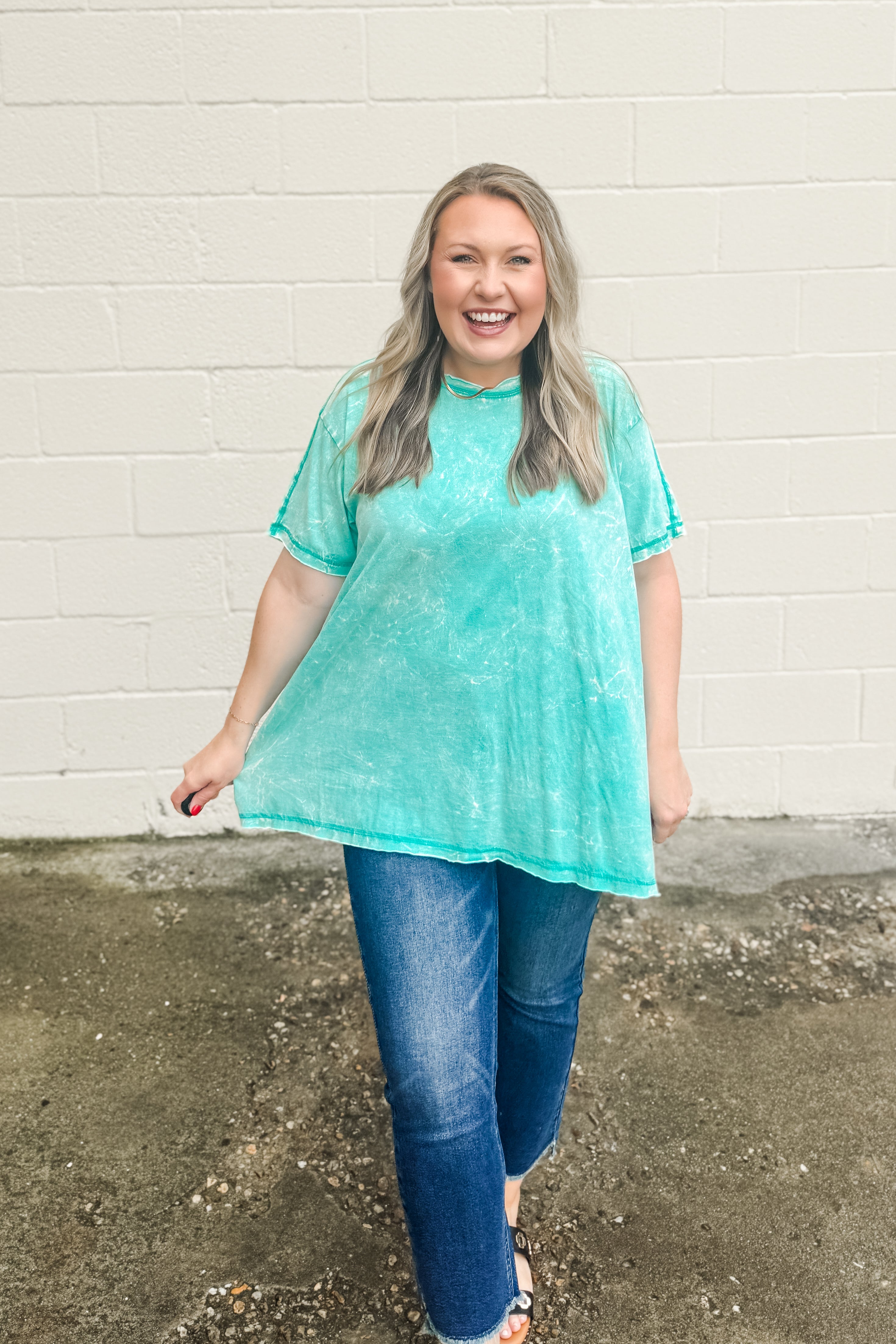 Issac Mineral Washed Oversized Top, Turquoise