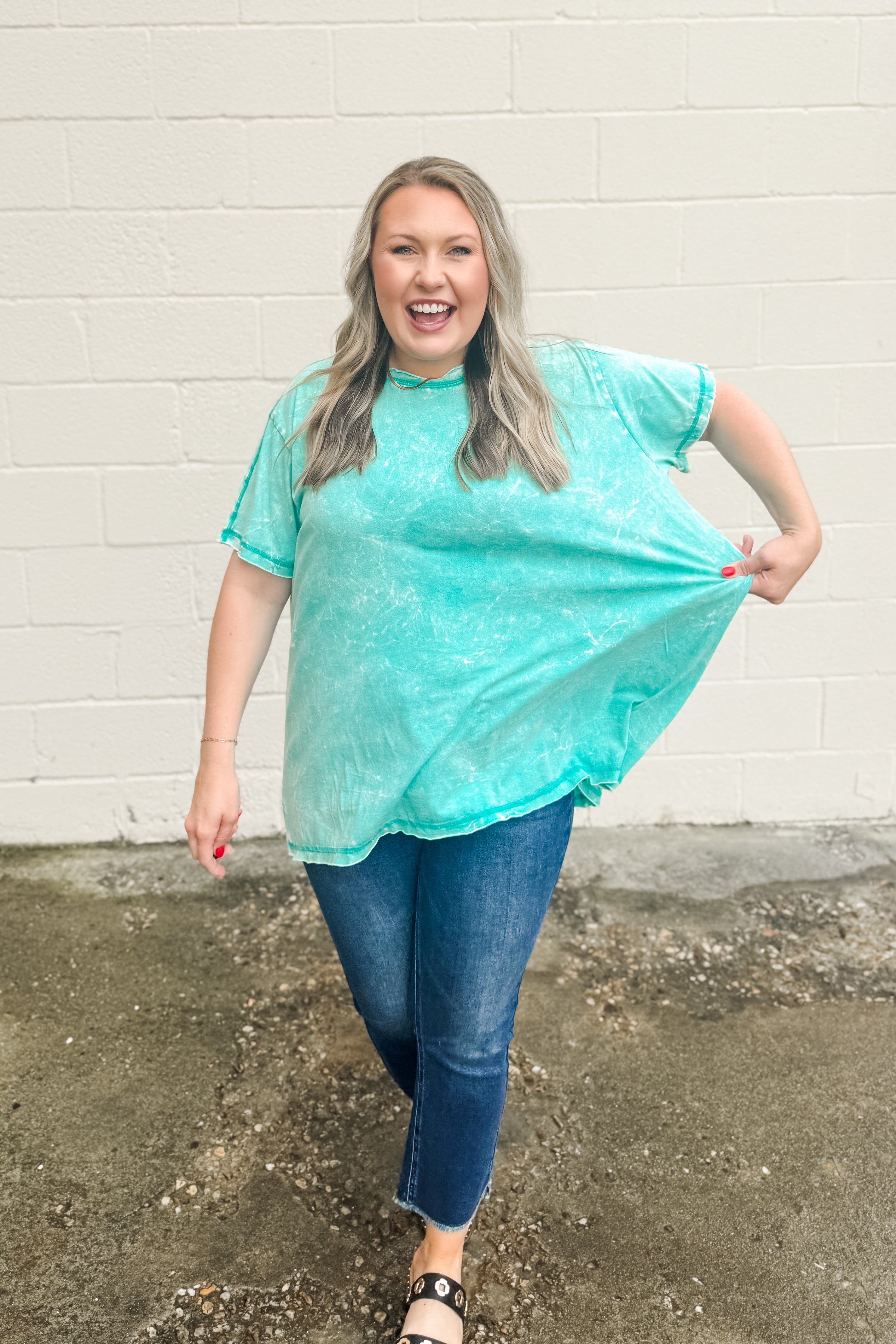 Issac Mineral Washed Oversized Top, Turquoise