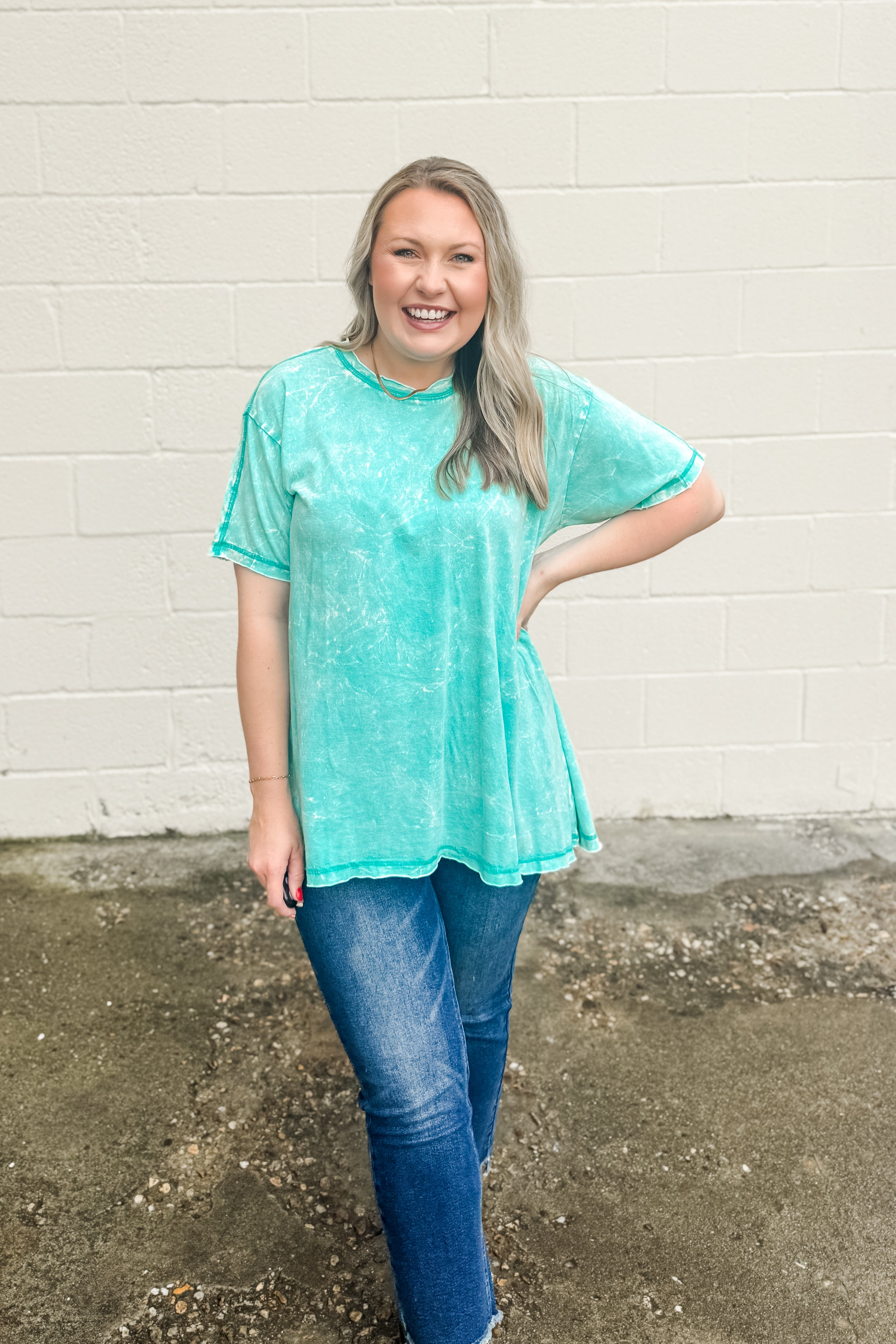 Issac Mineral Washed Oversized Top, Turquoise