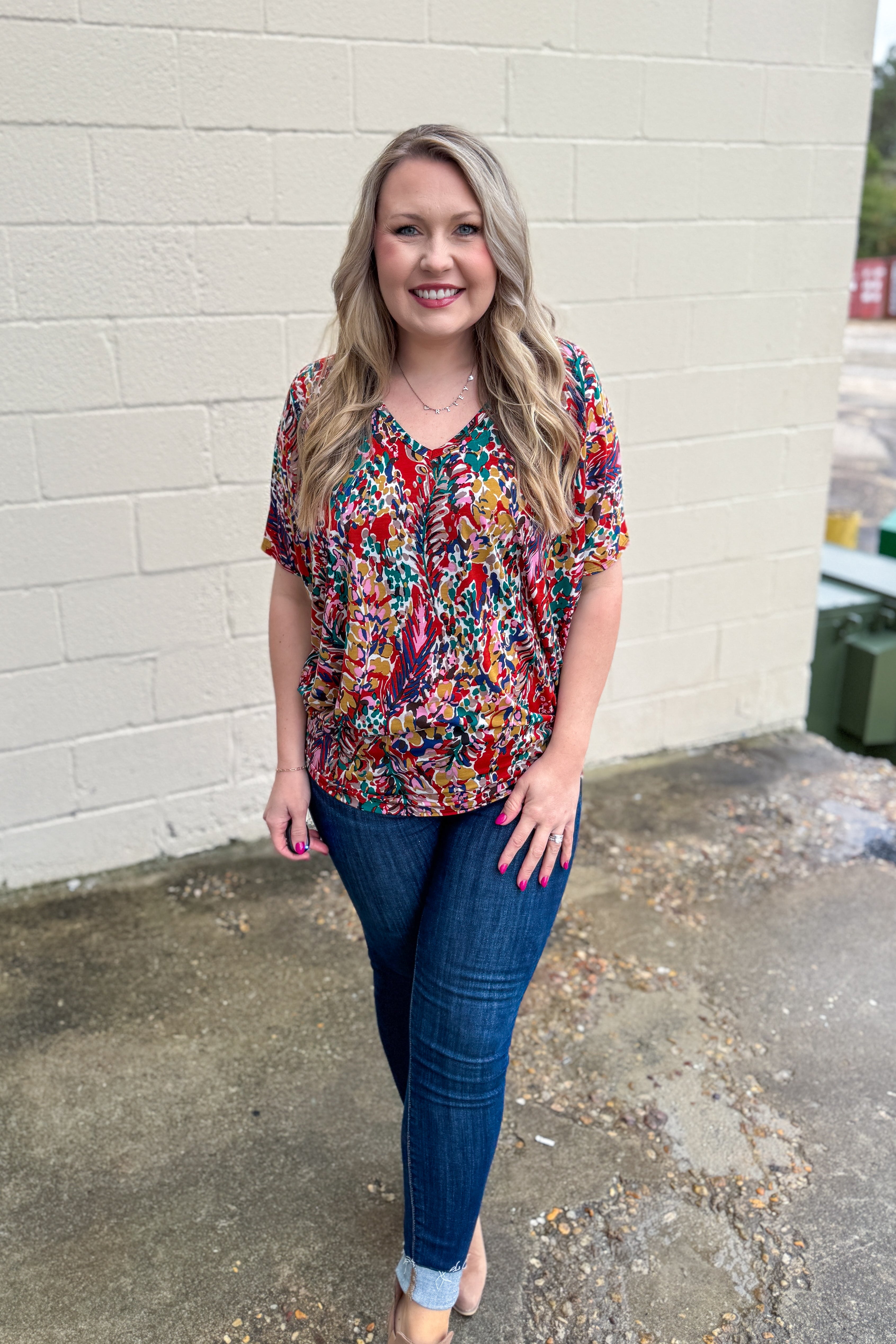 Lost In The Colors Floral Dolman Top, Rust