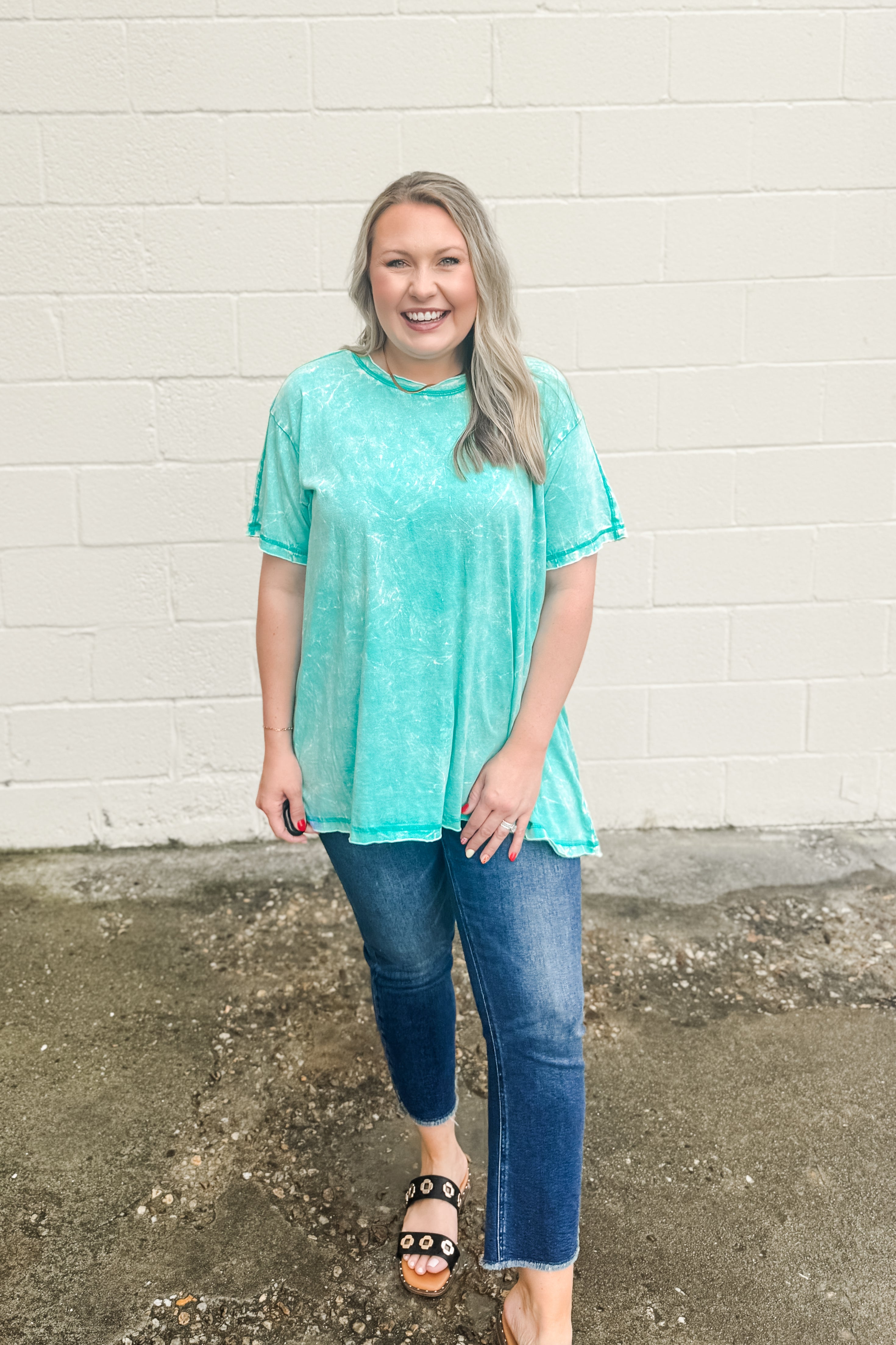 Issac Mineral Washed Oversized Top, Turquoise