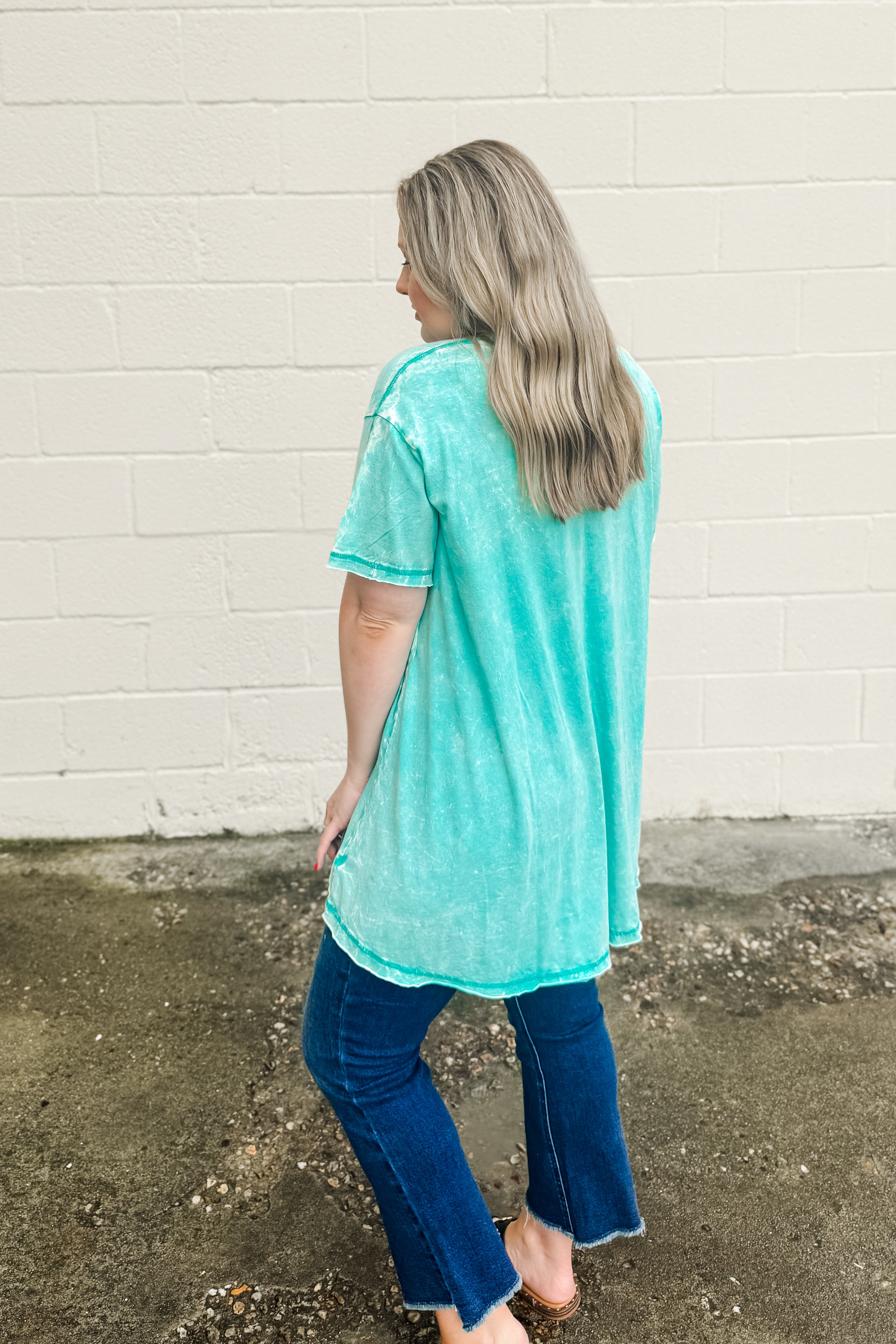 Issac Mineral Washed Oversized Top, Turquoise