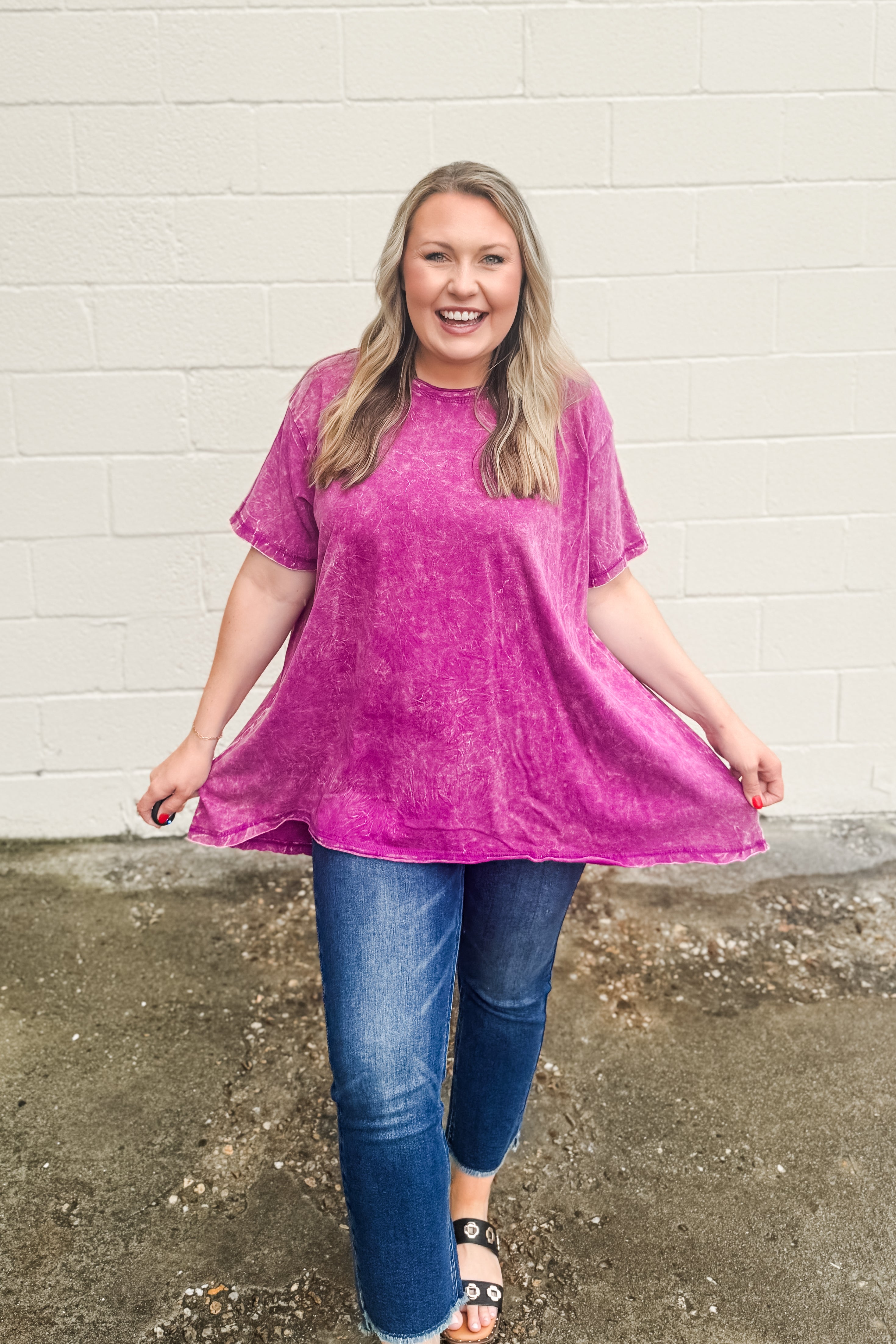 Issac Mineral Washed Oversized Top, Plum
