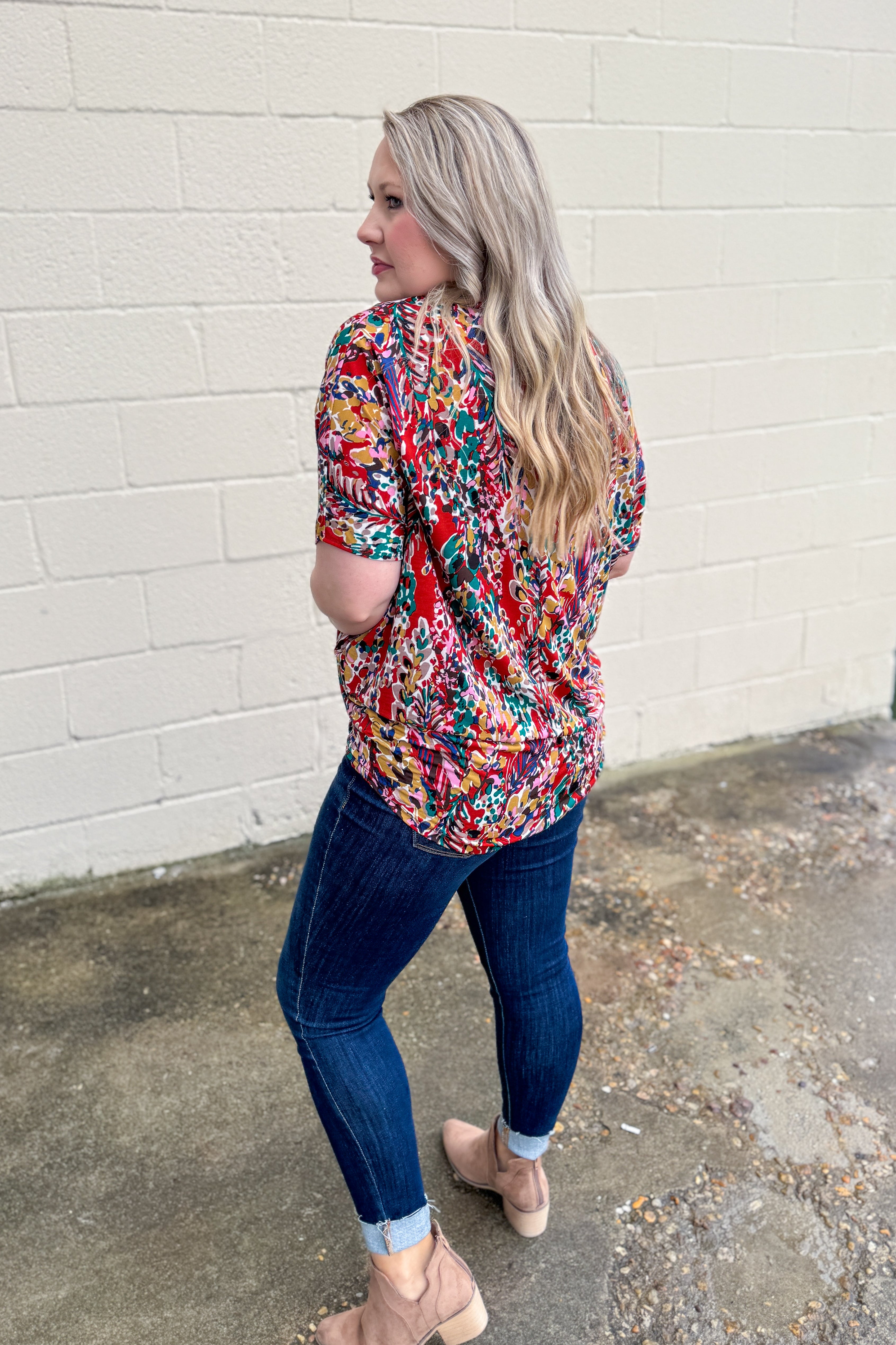 Lost In The Colors Floral Dolman Top, Rust