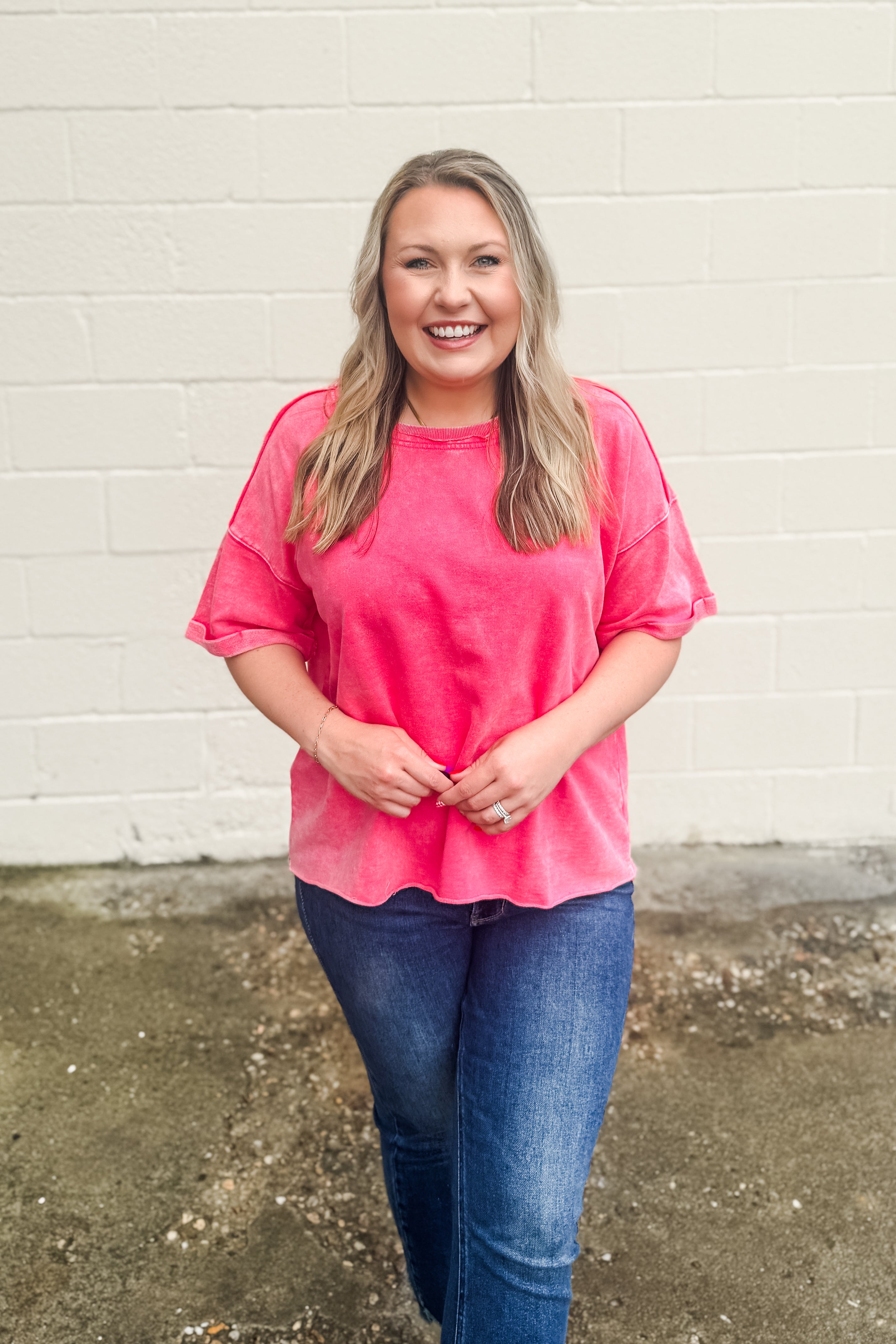 Cassidy Acid Acid Wash Tee, Fuchsia