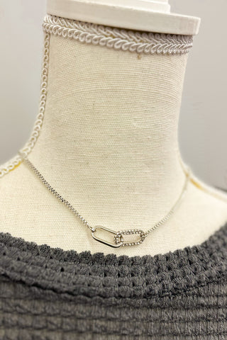 Box Chain Necklace Featuring Linked Rhinestone Loop, Silver