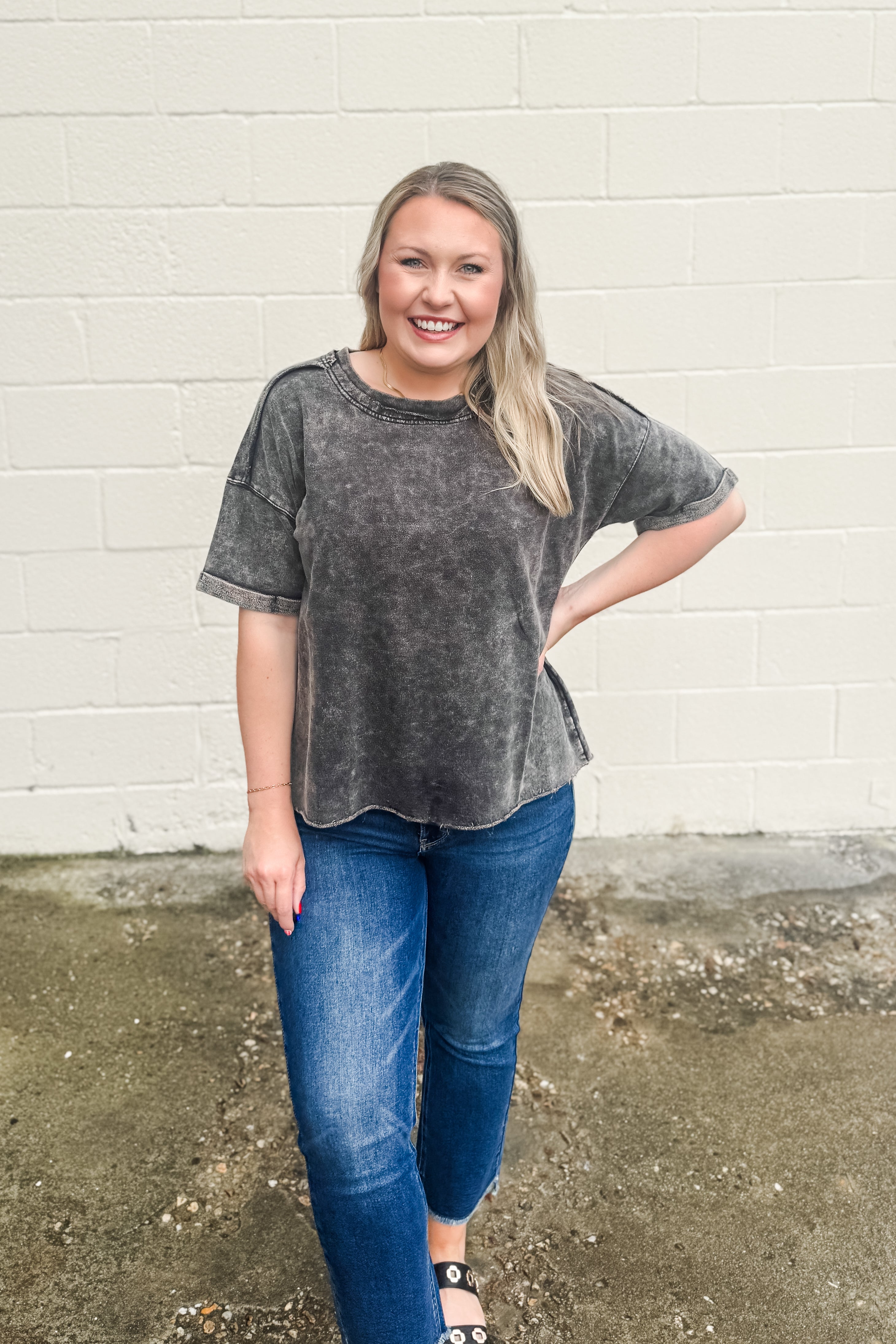 Cassidy Acid Acid Wash Tee, Ash Black