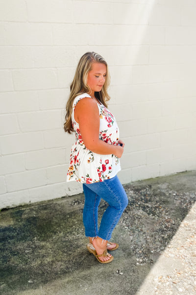 DEAL | Floral Babydoll Top, Ivory
