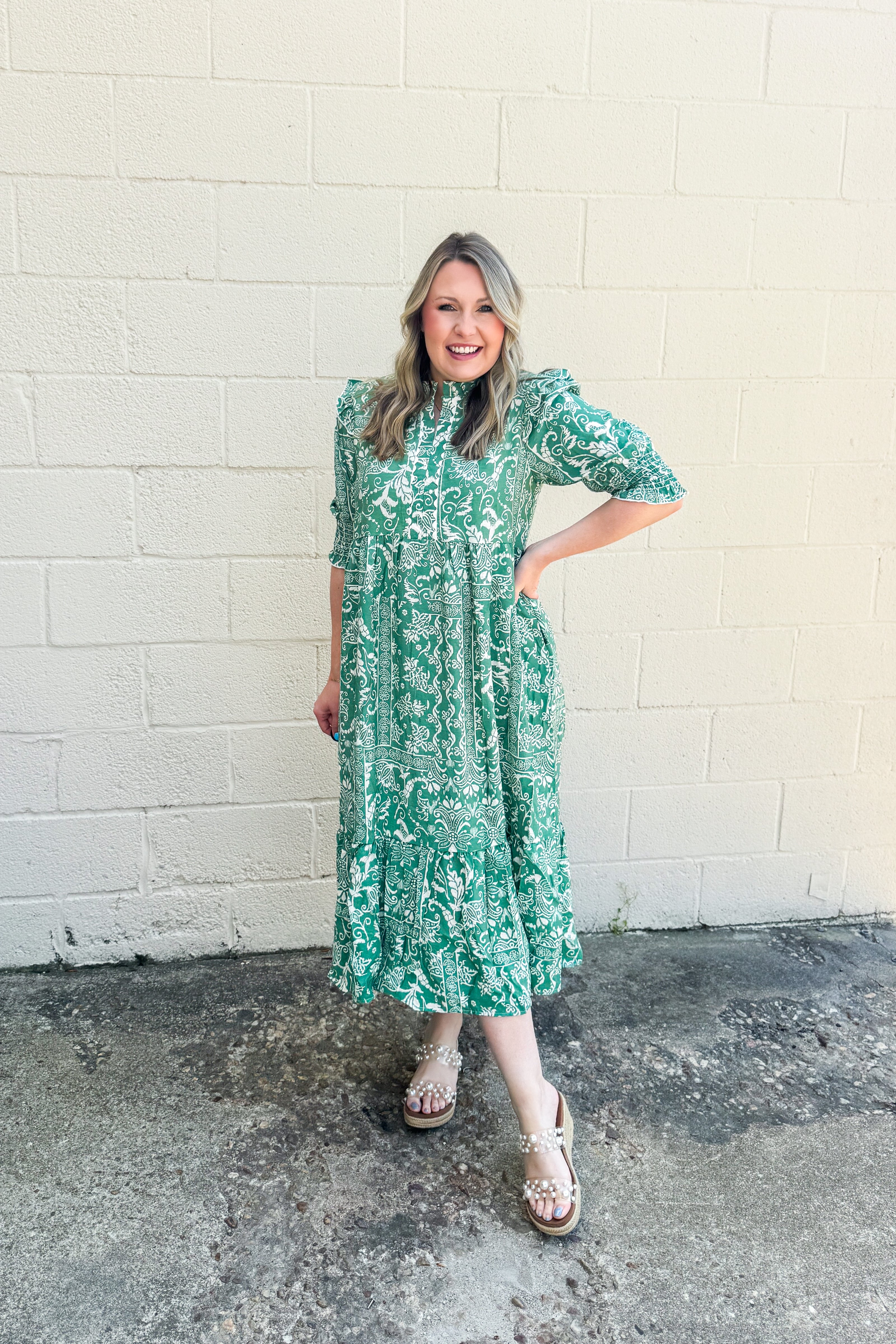 Charleston Charm Midi Dress, Sage