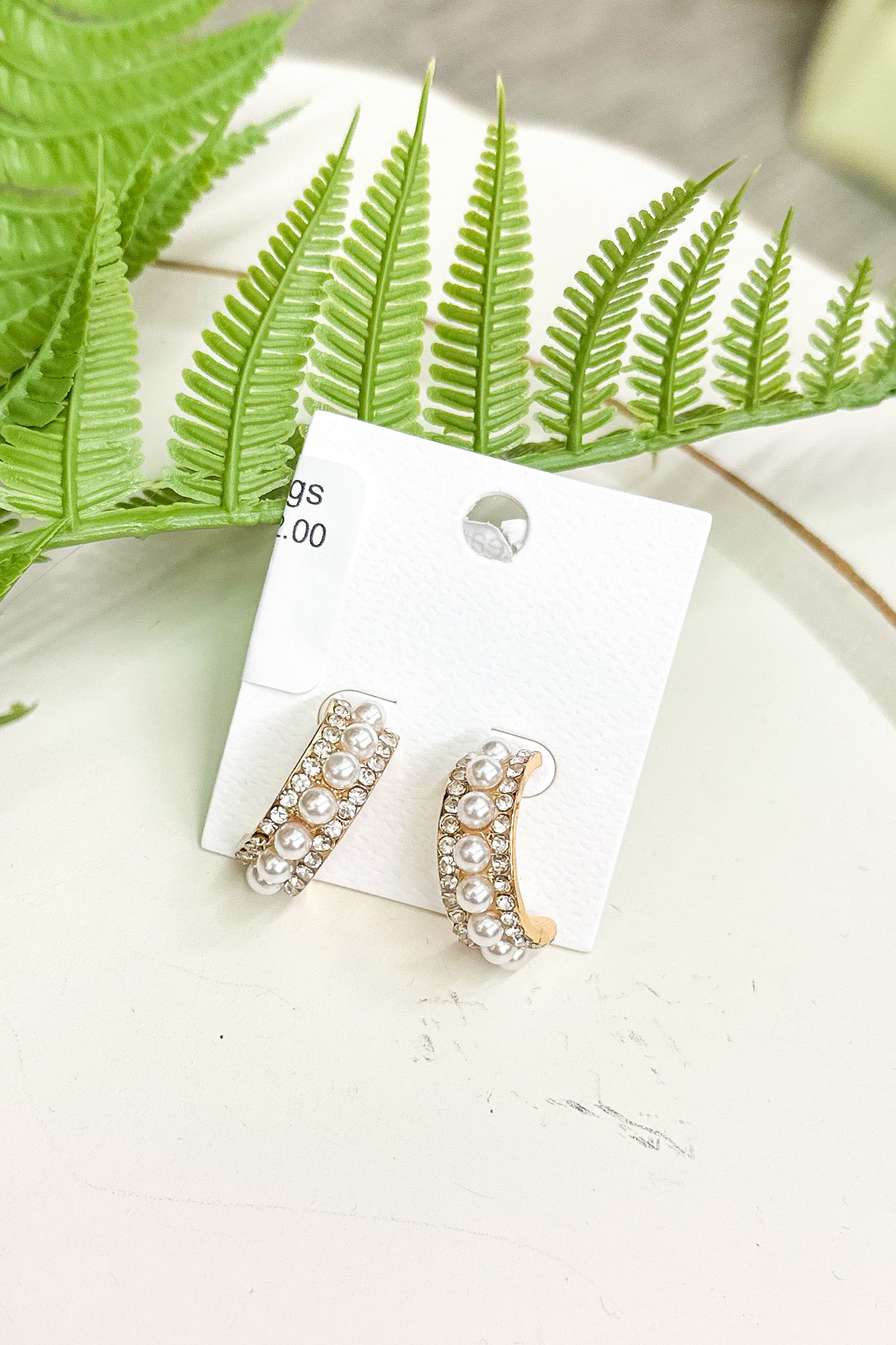 Curved Pearl Bar Earrings