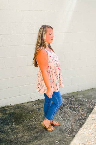DEAL | Floral Babydoll Top, Dusty Rose